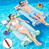 5-in-1 Swimming Pool Float Water Hammock Set, with Beach Ball/Watermelon Swimming Ring/Air Pump, Inflatable Lounger Floating Chair Beds, Relaxing Water Toys for Adult Kid, Tanning, Lake & Party