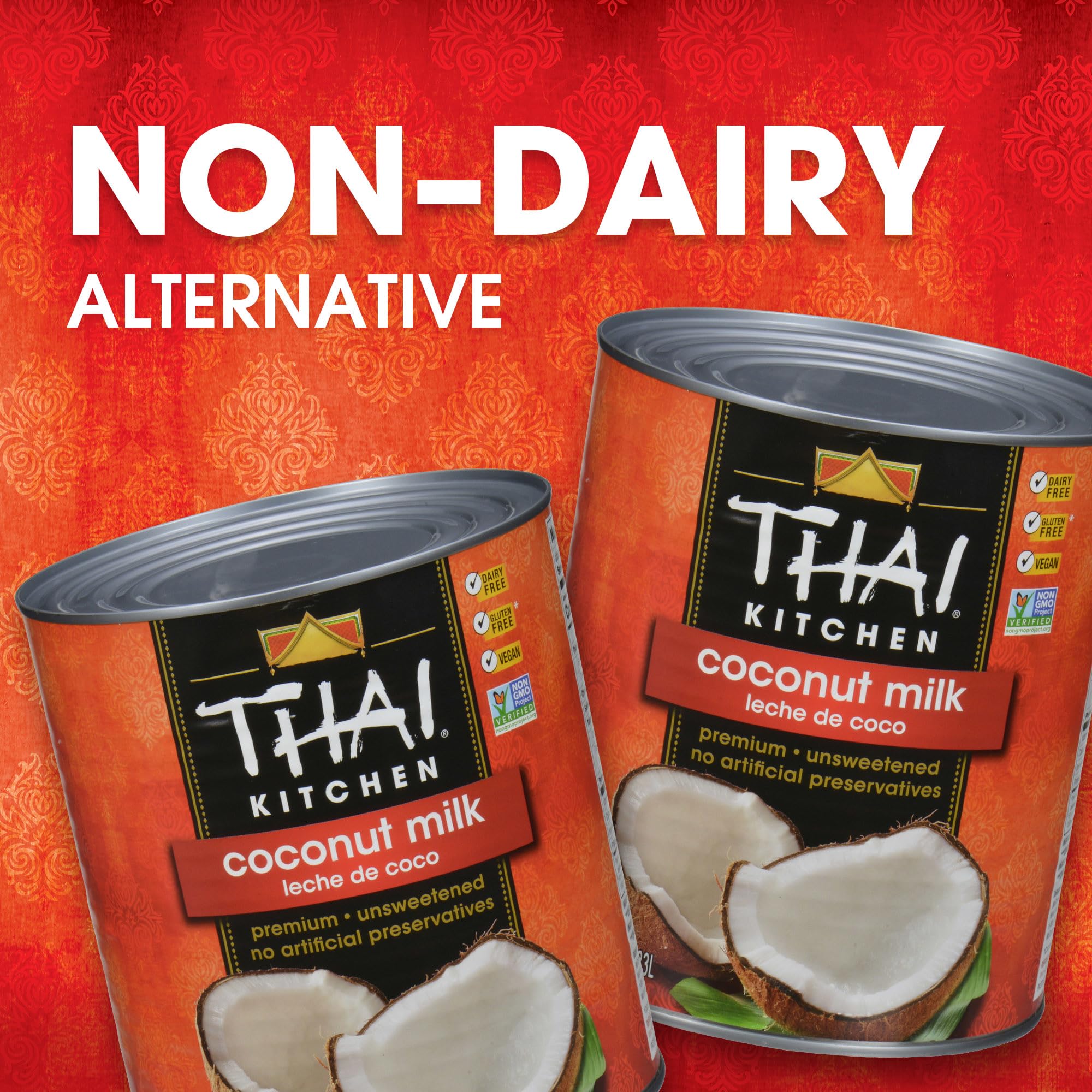 Thai Kitchen Coconut Milk, 96 fl oz (Pack of 6) - Six 96 Fluid Ounce Containers of Unsweetened, Premium Dairy Free Coconut Milk Perfect for Vegan Curries, Sauces, Soups, Desserts, and Beverages