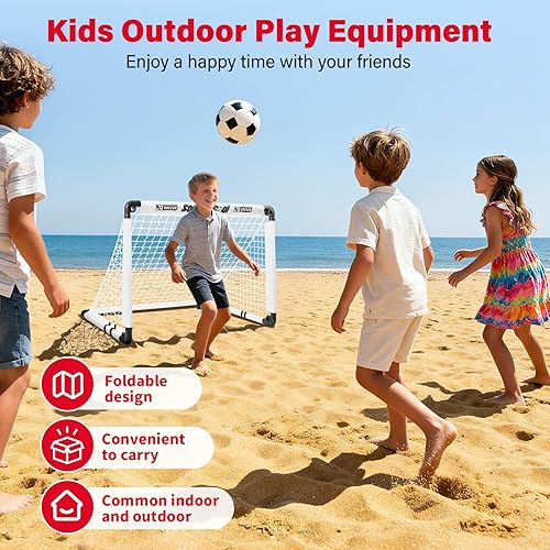 Miniatura 9 de KETIEE Porterías de fútbol para niños para patio trasero juego de porterías de fútbol plegables de 35 x 23 pulgadas, portería de fútbol portátil