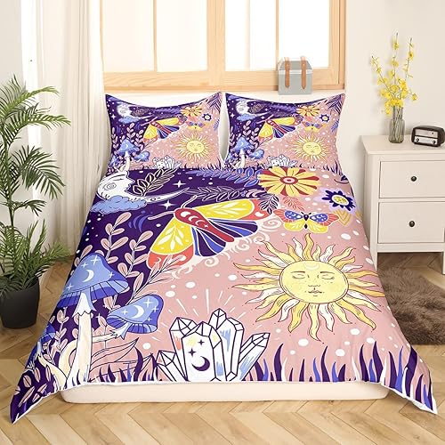 Miniatura 3 de Castle Fairy Funda de edredón de dibujos animados para niños, tamaño individual, 2 piezas, colorido y lindo juego de ropa de cama exótica de polilla