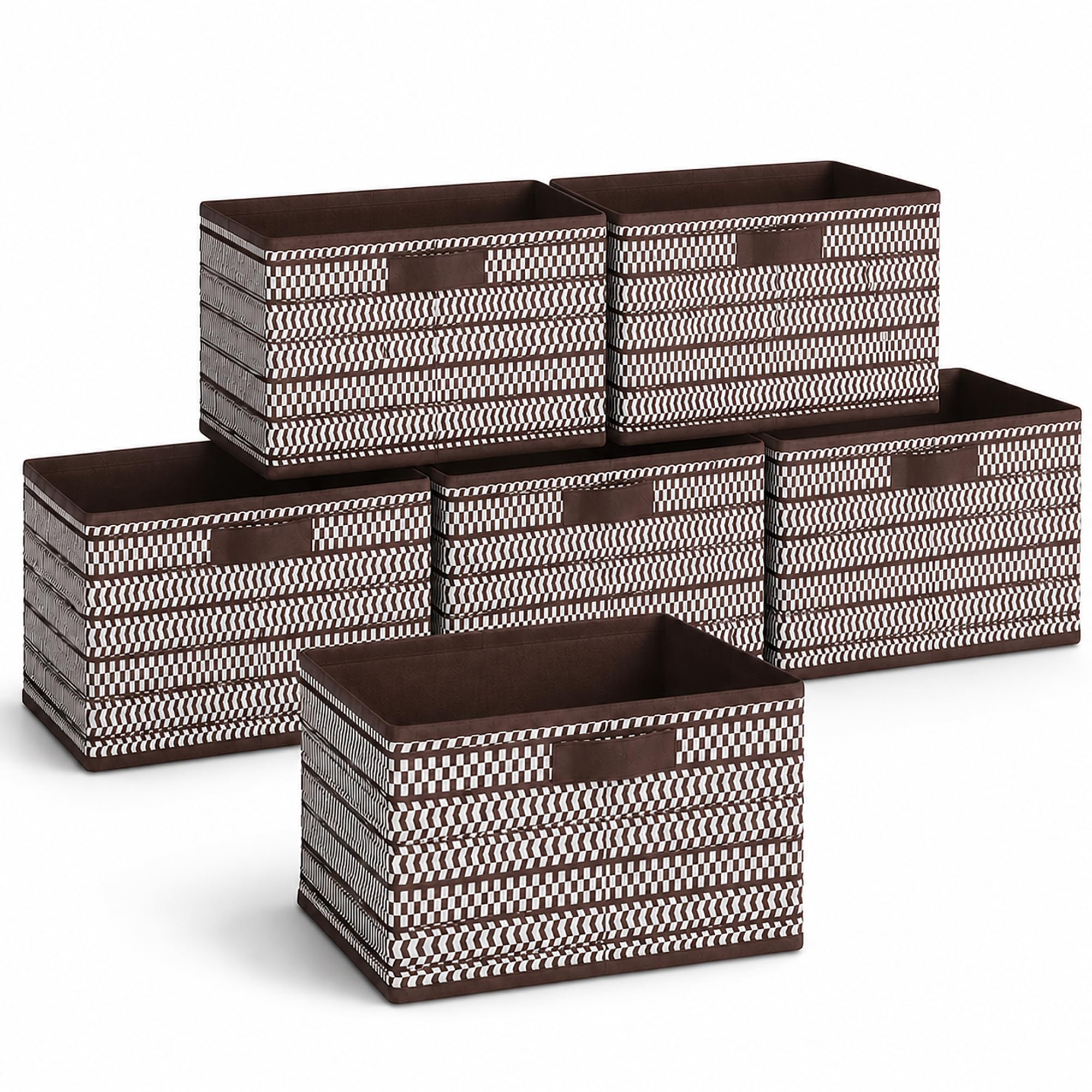 DALUCI Foldable Wardrobe Organizer Storage Box (Pack of 6, Brown) | Premium Clothes Storage Basket for Wardrobe & Closet | Strong Non-Woven Foldable Boxes for Storage | Space Saving Cloth Organizer