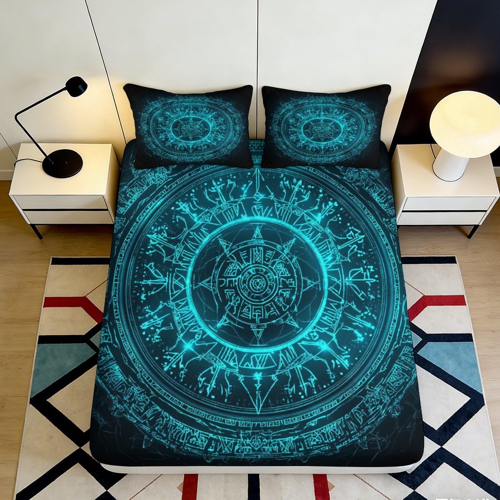 3D Printed Mystic Star Moon Pattern Fitted Sheet Microfiber Deep Pocket Non-Slip Mystical Mattress Fitted Cover for Bedroom 90x200x25cm
