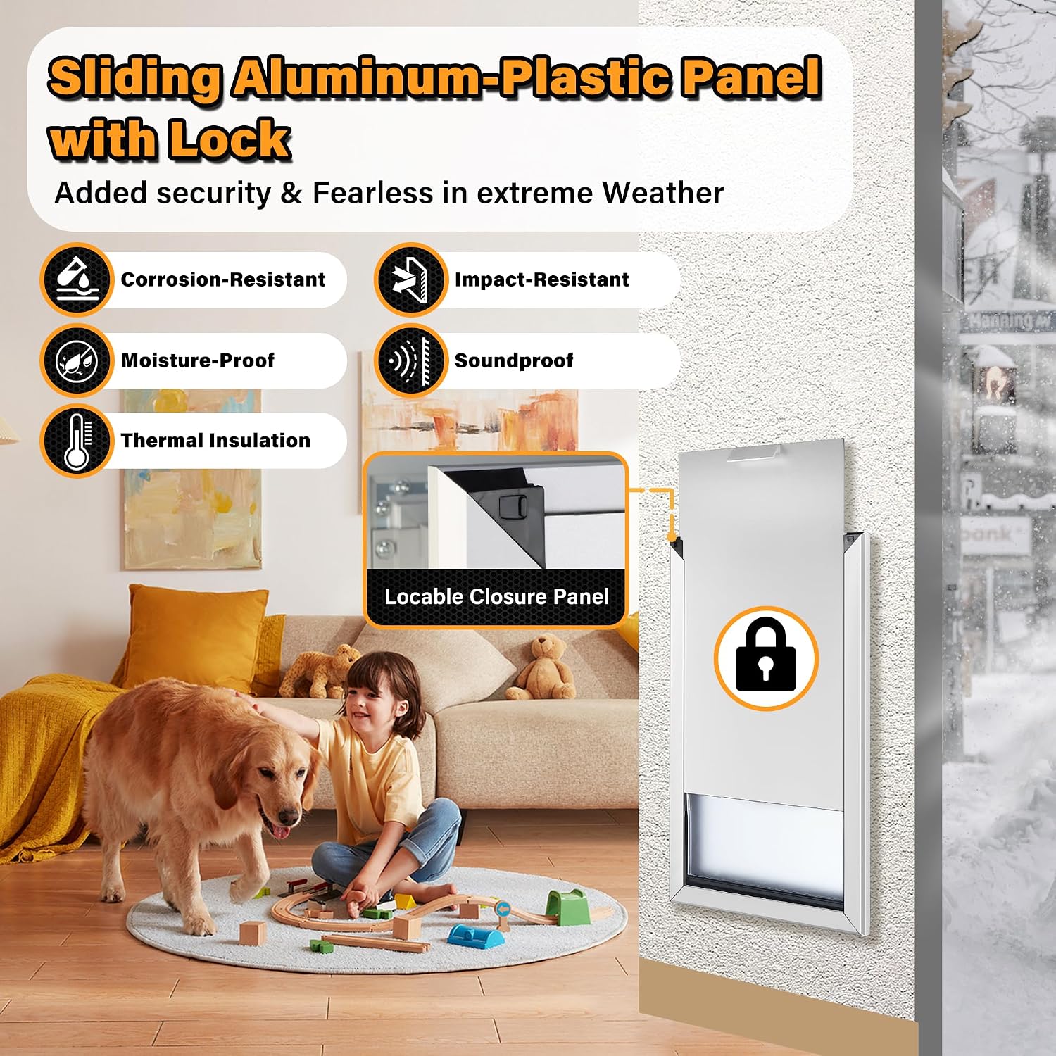XL Dog Door, Easy Install for Wood, PVC Metal & Paneled Doors, Fits Pets Up to 220lbs, Double Magnetic Flaps，24.5x14.17in Flap Opening, Strong and Durable