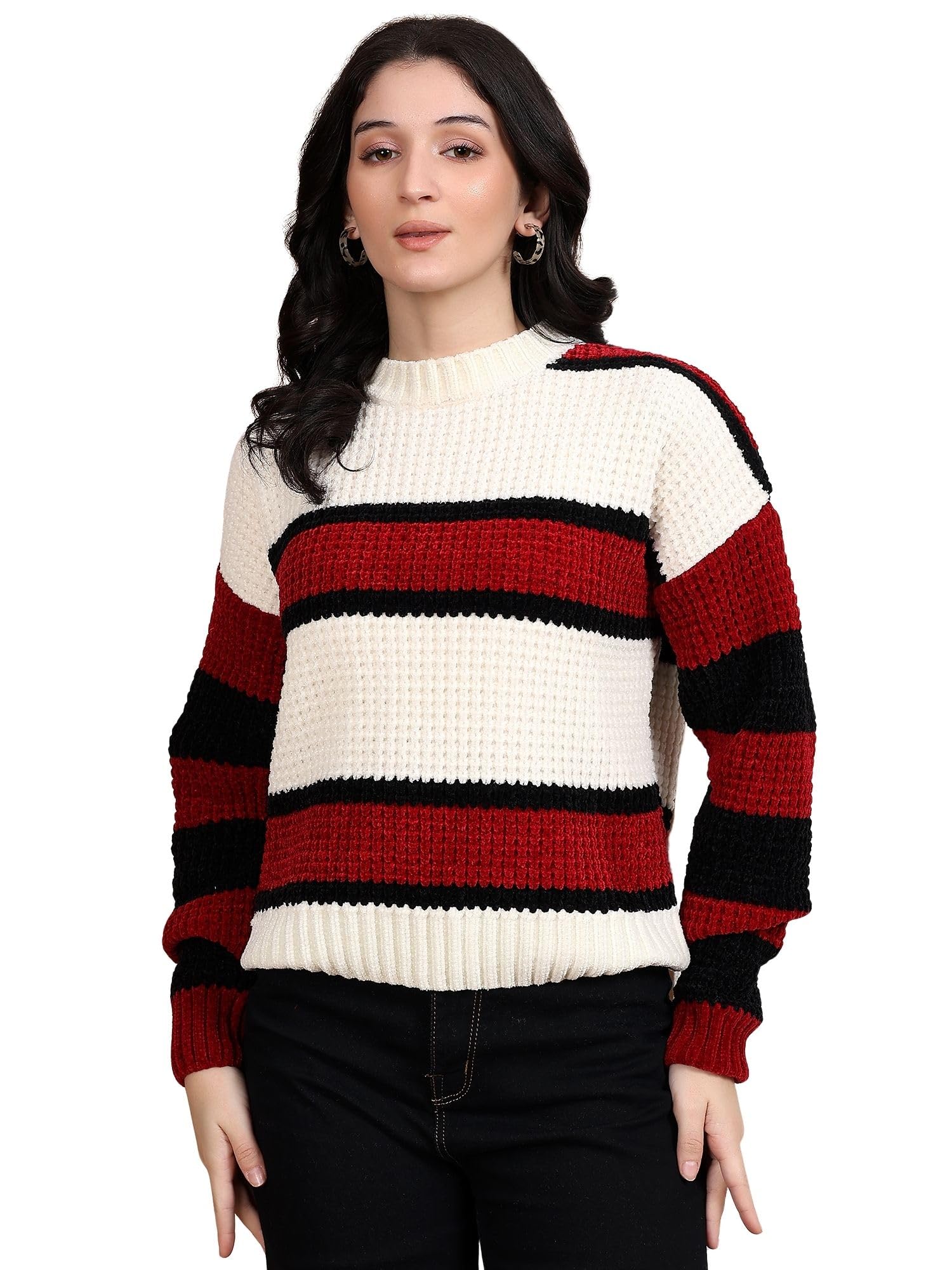 Women Stylish Striped Sweater | Round Neck Full Sleeve | Regular Fit Winter Sweater for Women-image-45