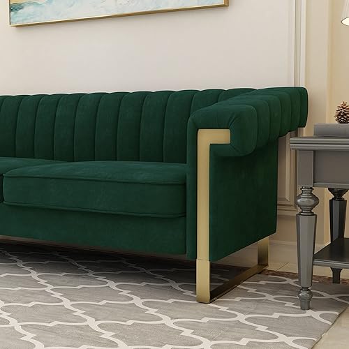 Miniatura 31 de Sofá Chesterfield de terciopelo de 83 pulgadas, moderno sofá biplaza de mediados de siglo para sala de estar y apartamento (P81-caqui cracker)