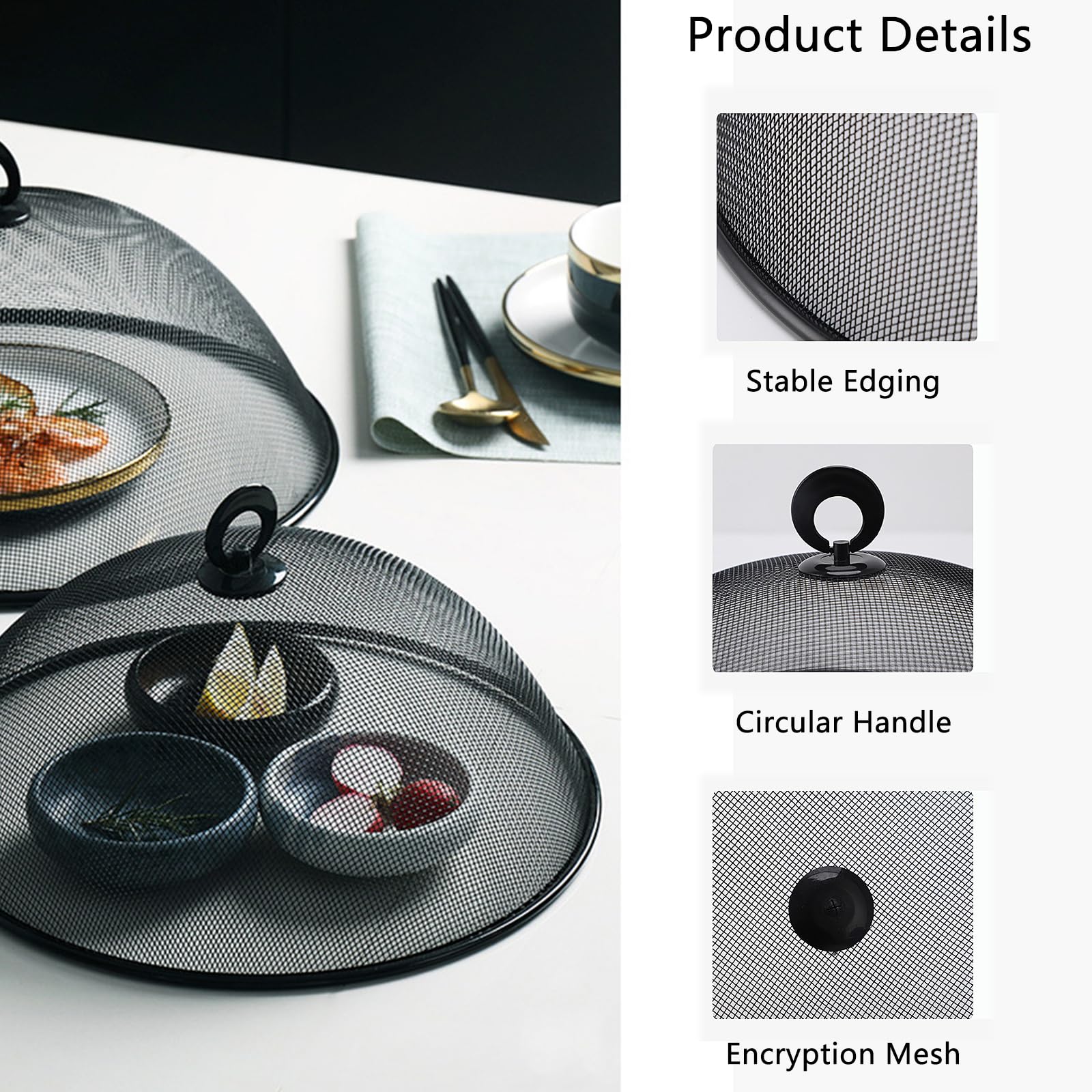 Campana Protectora Para Alimentos De Malla Metálica - 27 Cm De Diámetro, Color Negro, Ideal Para Proteger Fruta Y Comida En Picnics Y Barbacoas
