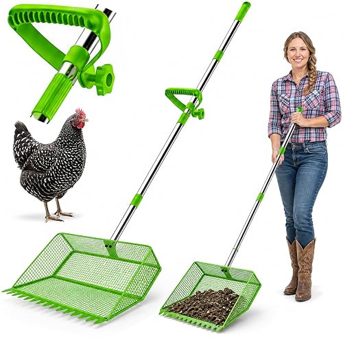 2026 Upgraded 2-in-1 Chicken Poop Scooper & Rake with Handle,