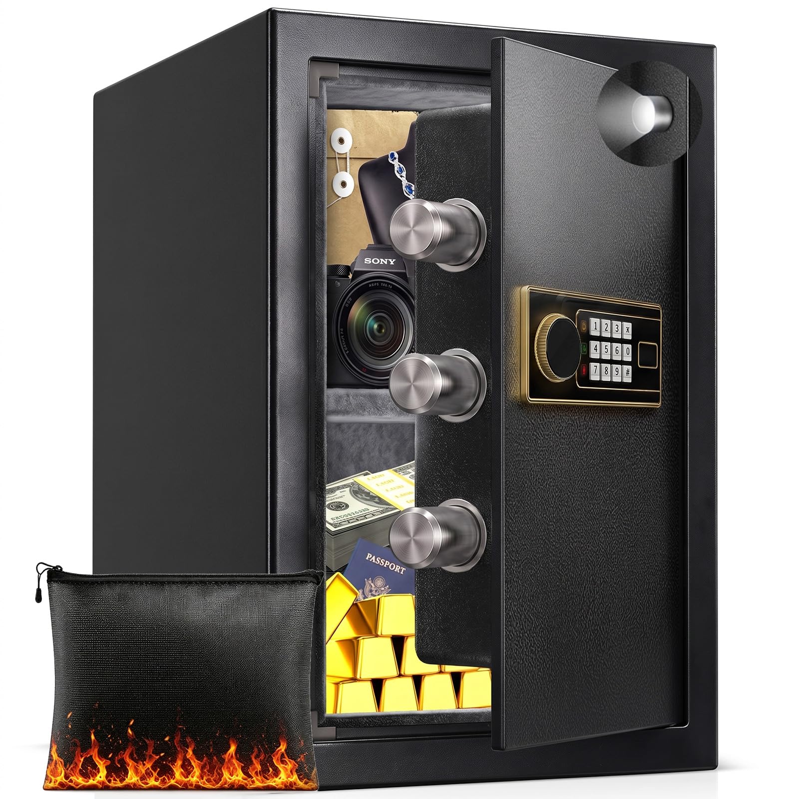 Safe Box für Zuhause, Stahl, Sicherheitssafe mit digitaler elektronischer Tastatur, Alarmsystem, herausnehmbares Regal für Dokumente, Schmuck, Geld, Wertsachen