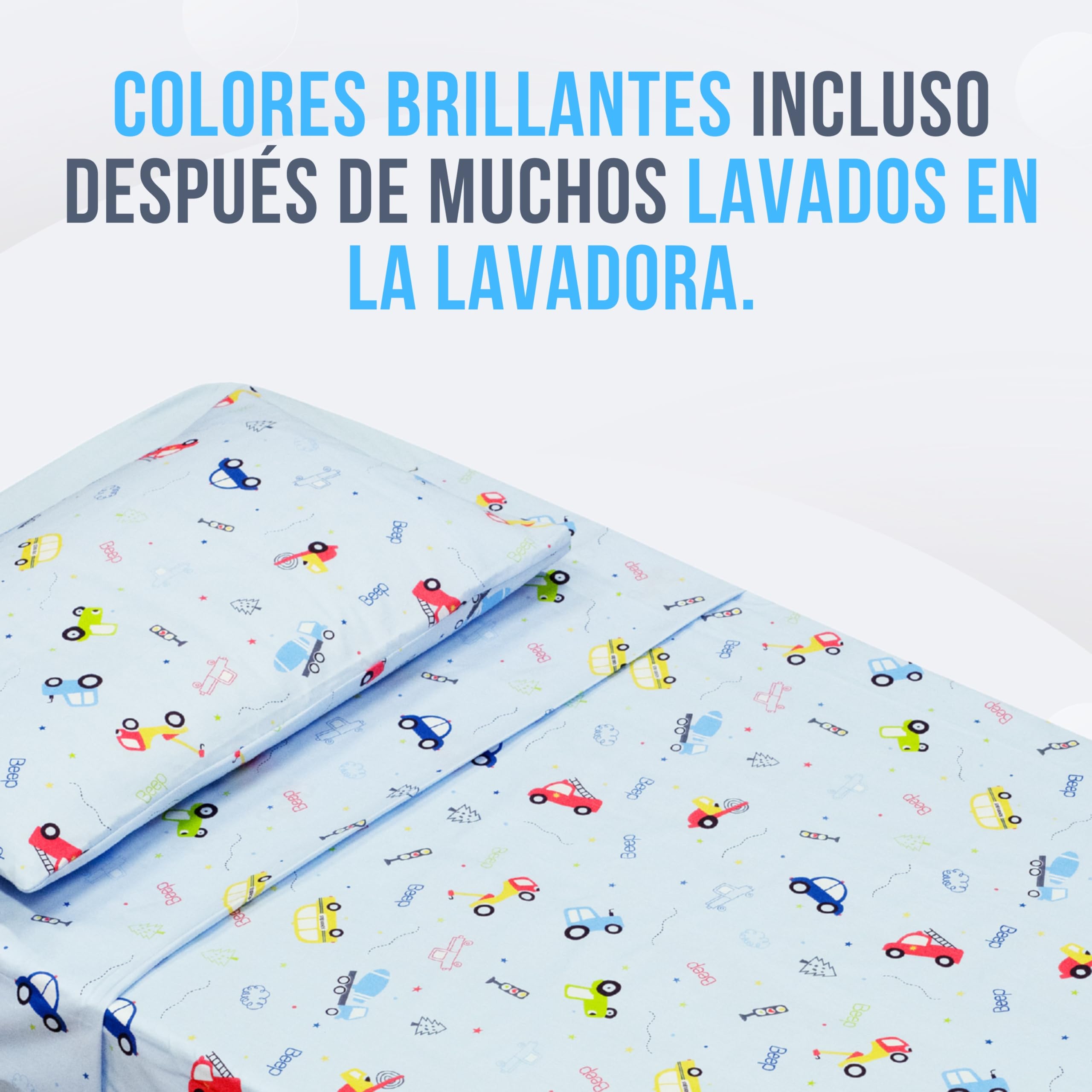 GOYSILA Juego De Sábanas Montessori para Cama 70x140 Cm 1 Sábana Bajera Ajustable 1 Sábana Encimera 1 Funda De Almohada 100% Algodón Oeko-Tex Diseño Coches Ropa De Cama Infantil para Maxicuna