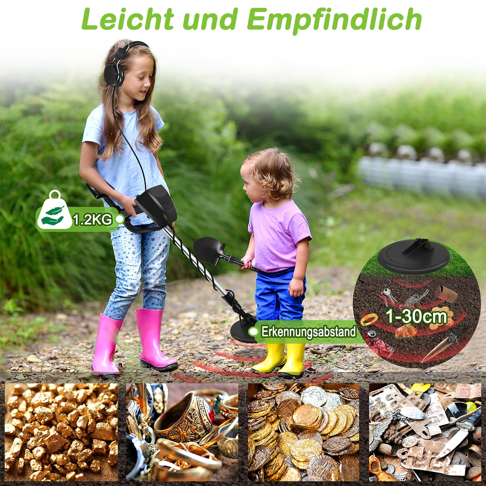 Metal Detector Per Adulti E Bambini - Impermeabile, Bobina 6.5", Profondità 30cm