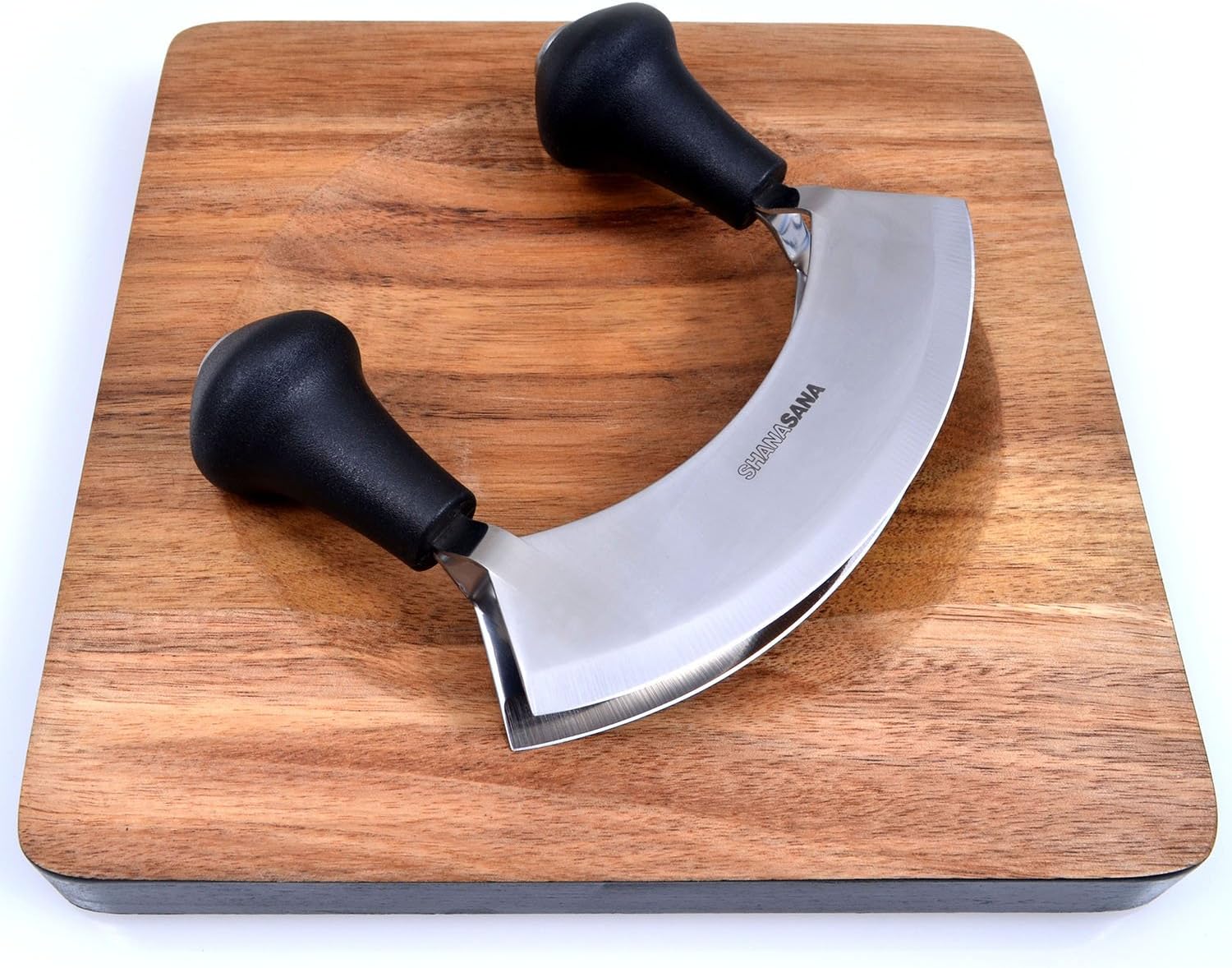 Mezzaluna Chopper Set (Wood Cutting Board Included) Incredibly Sharp Stainless Steel