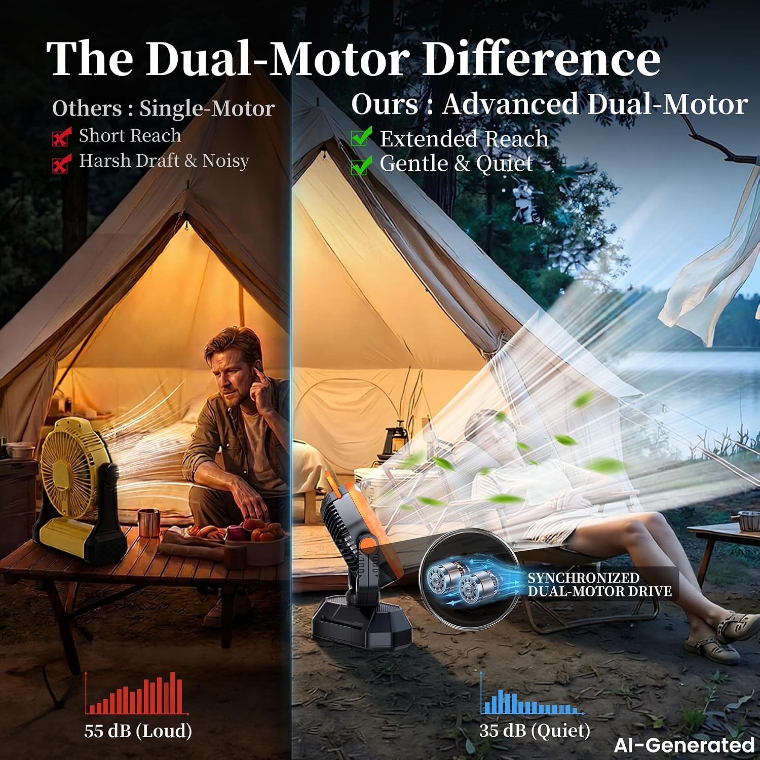  Camping Fan, Oscillating Battery Powered Portable Rechargeable Hanging Tent Fan with Light and Remote for Camp, Outdoor, Emergency Power Outage, Fishing, RV Travel, Orange thumbnail