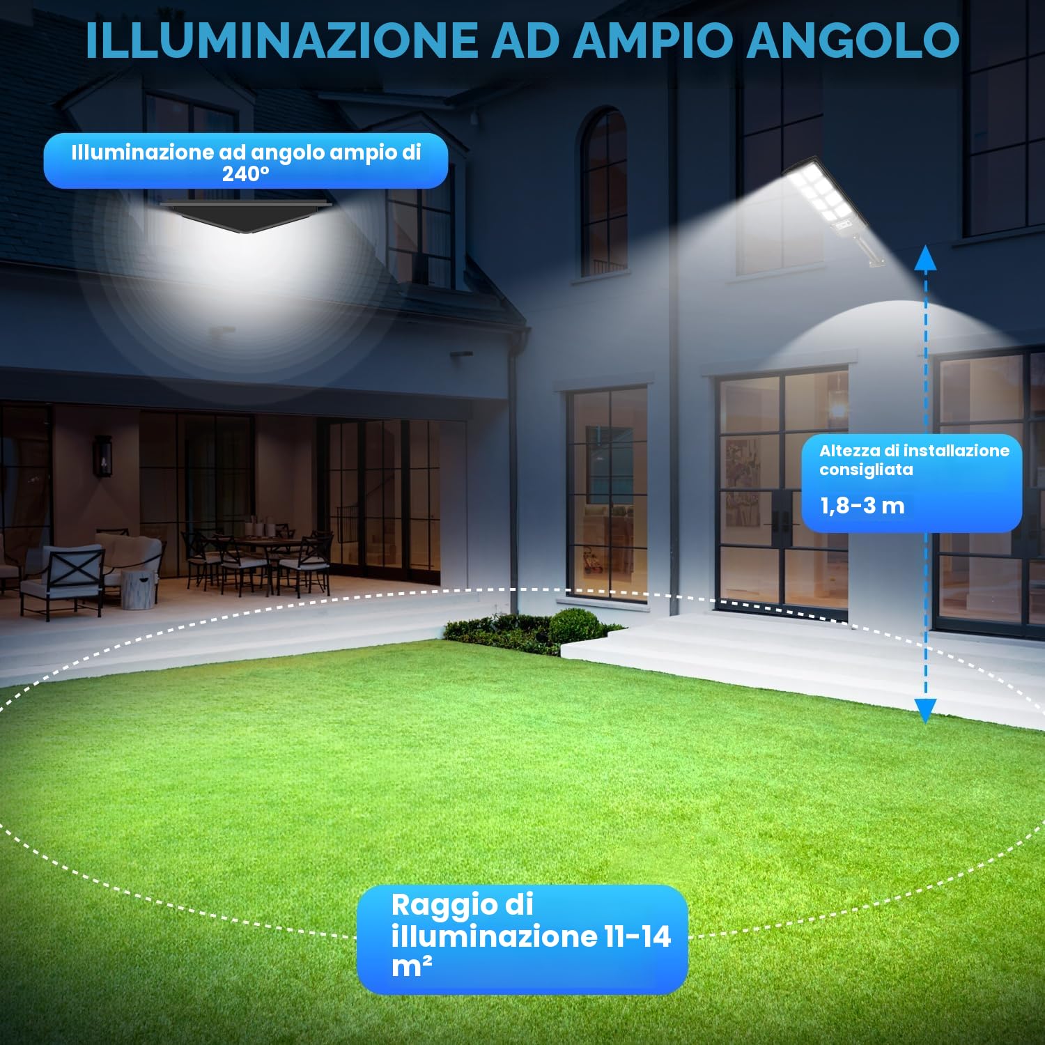 Lampione Solare Esterno 2 Pezzi, 6000K Lampione LED con Pannello Solare, Faro Stradale Esterno IP66 Impermeabile Luce Solari con Sensore di Movimento e Telecomando per Giardino Sentieri