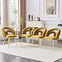 Aoowow Bubble Ball Chain Dining Chairs Set of 4 Yellow - Modern Velvet Kitchen Chairs with Gold Legs, Lumbar Support & Sculptural Backrest
