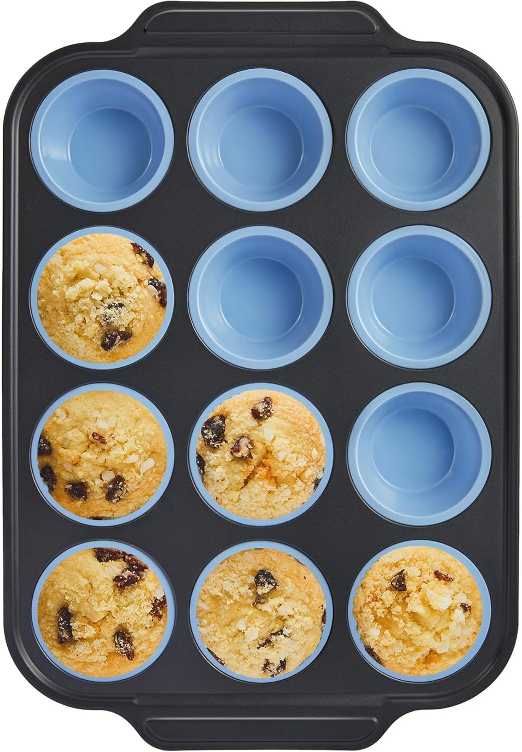 BRONYPRO Silicone Muffin Pans for Baking with Metal Frame, Egg Bite Molds, Cupcake Pans 12 Regular Size, Muffin Tins Easy to Pop Nonstick Non Toxic Bakeware for Oven,Blue