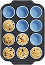 BRONYPRO Silicone Muffin Pans for Baking with Metal Frame, Egg Bite Molds, Cupcake Pans 12 Regular Size, Muffin Tins Easy to Pop Nonstick Non Toxic Bakeware for Oven,Blue