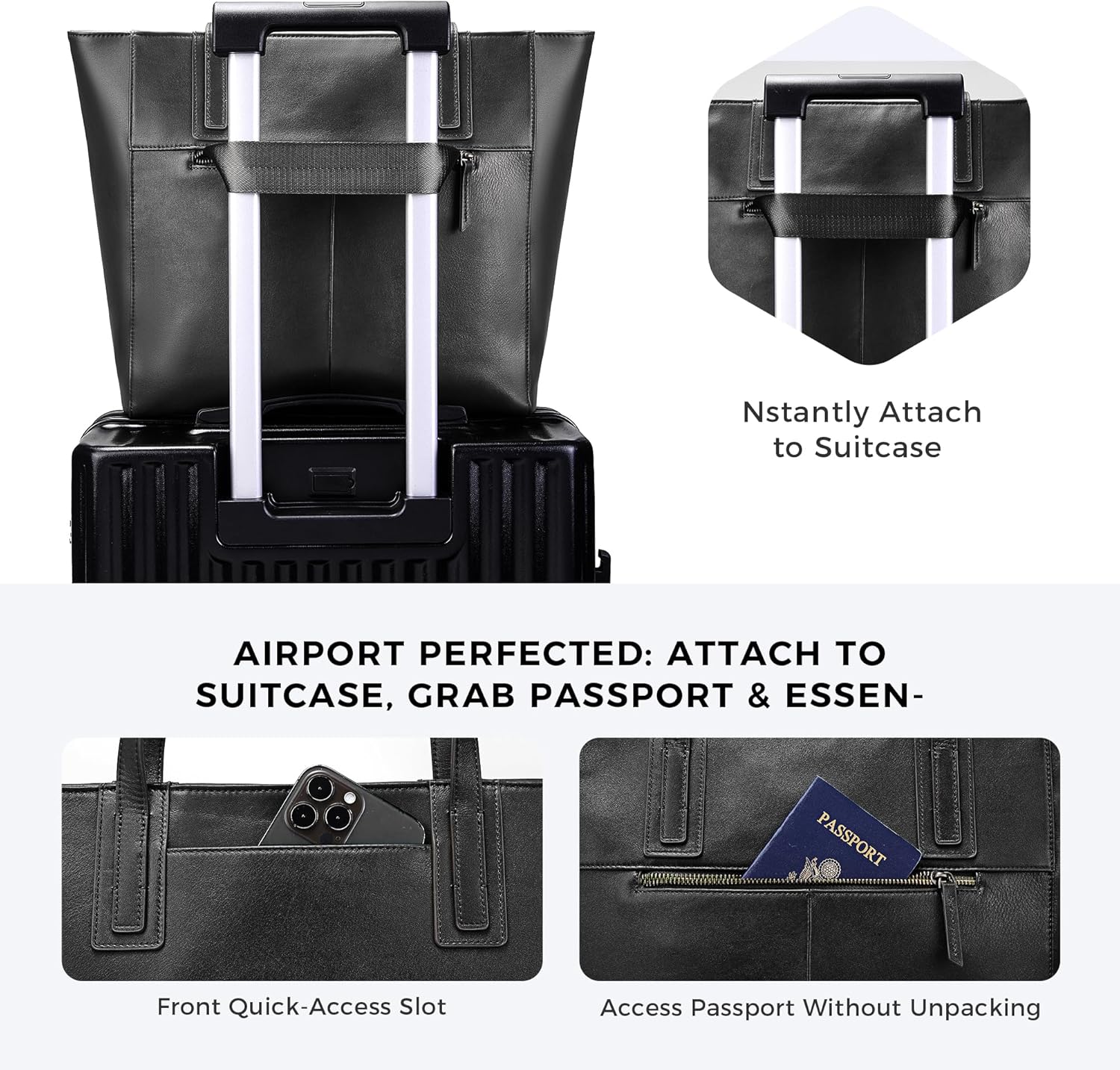 Morriloom Genuine Leather Work Tote Bag for Women Large Vintage Tote Bag with Zipper Leather Purse and Handbags - Image 5