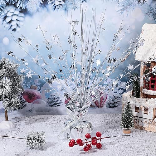 Miniatura 7 de Crowye Centros de mesa de papel de aluminio plateado para mesas, decoraciones de mesa de cumpleaños para Navidad, invierno, bautismo, fiesta,