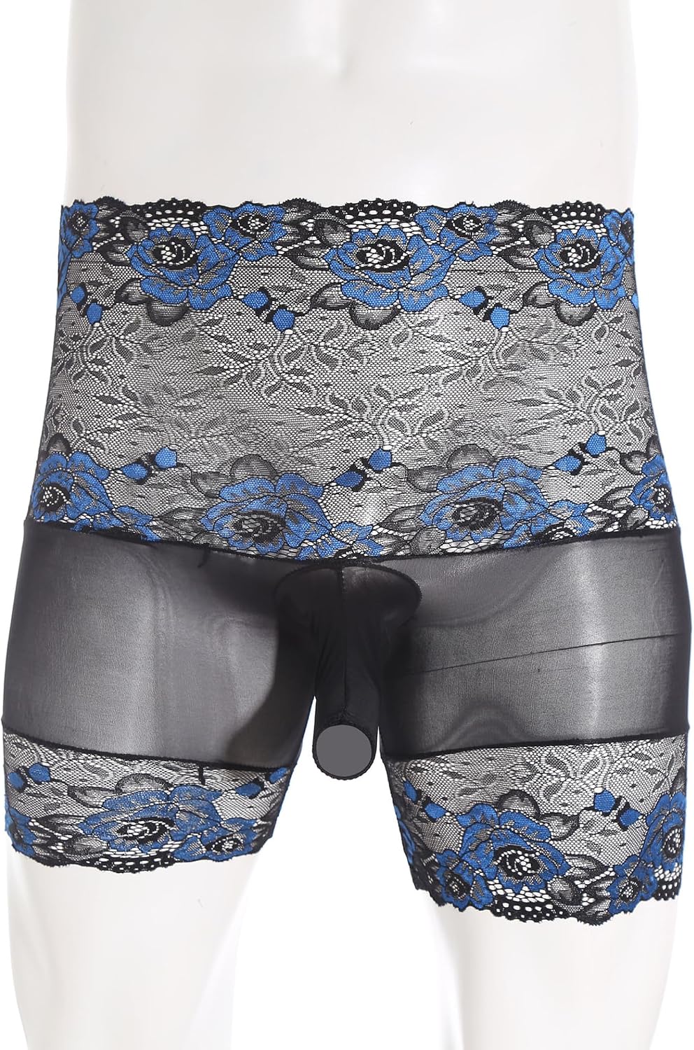 Linjinx Mens Sexy Lingerie Boxer Briefs Floral Lace Sheer Boxer Shorts Glossy Crotchless Underwear