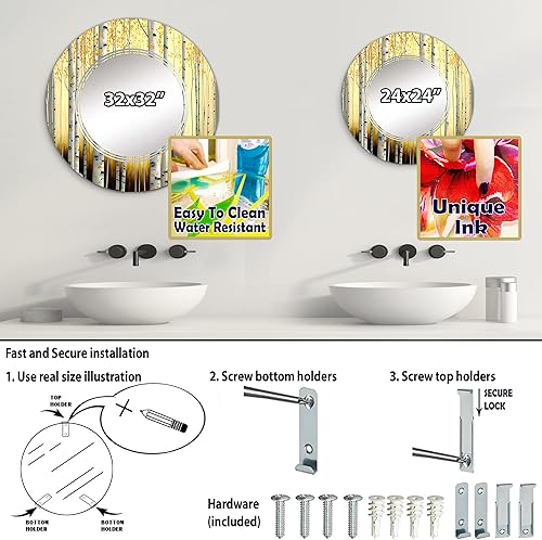 Miniatura 9 de DesignQ Golden Birch Trees Forest III- Vanity Mirror, Bathroom Mirrors, Wall Mirrors for Living Room, Bedroom - Oval Mirror - Large 20'x30', 24'x36'