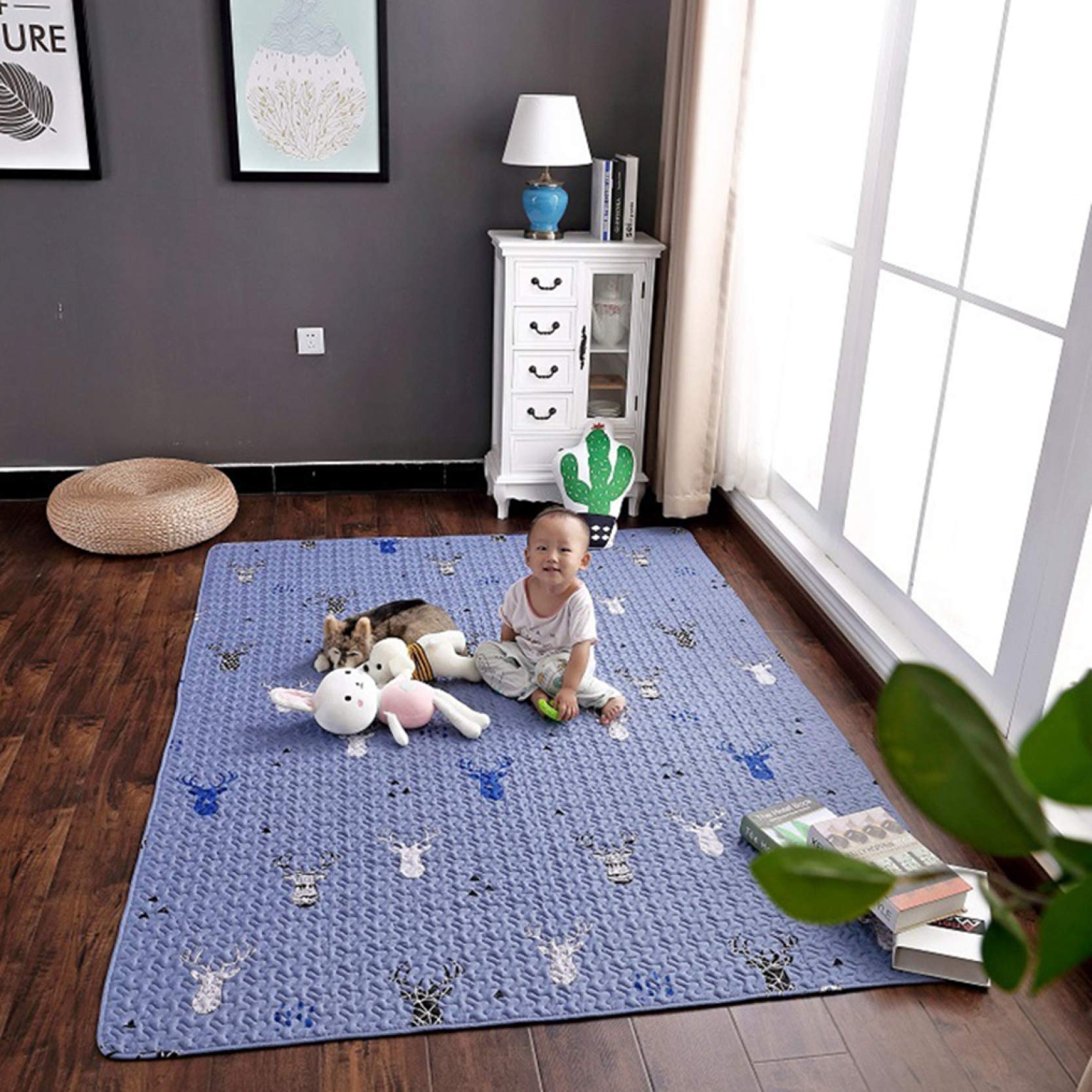 Amazon｜ラグ 洗える 綿100％ コットンキルト 180×210cm ラグマット