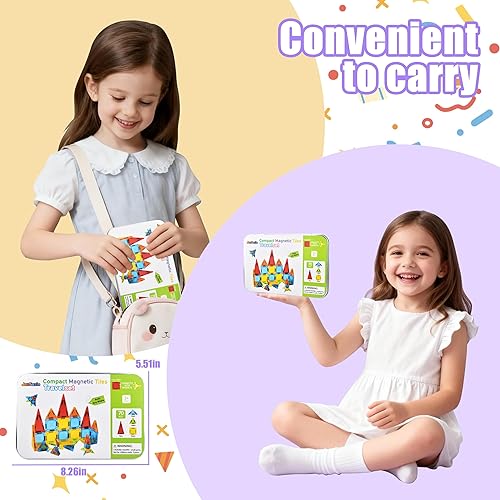 Miniatura 3 de Juego de construcción de azulejos magnéticos, 70 piezas, juguetes educativos STEM para niños a partir de 3 años, multicolor