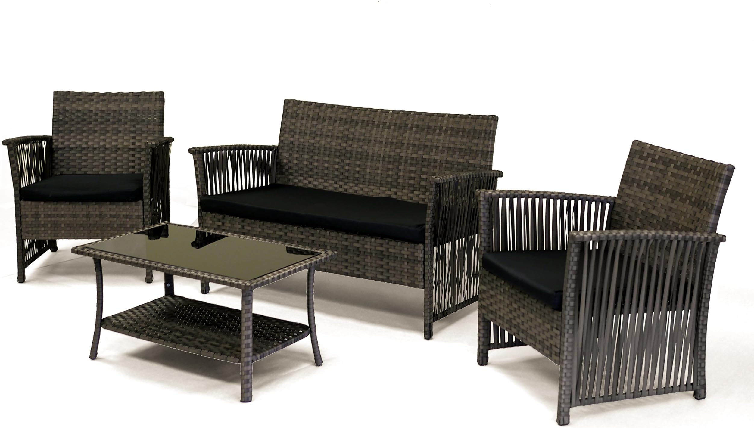 Sol Siesta Manhattan Beach Collection 4 Piece Conversation Set of Resin Wicker Patio Furniture, Grey