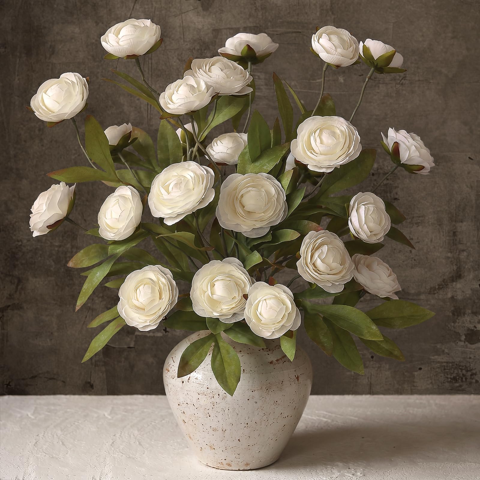 View 1 of 12 PCS 27" Artificial Ranunculus Flowers Stems for Vase Decor (Cream)