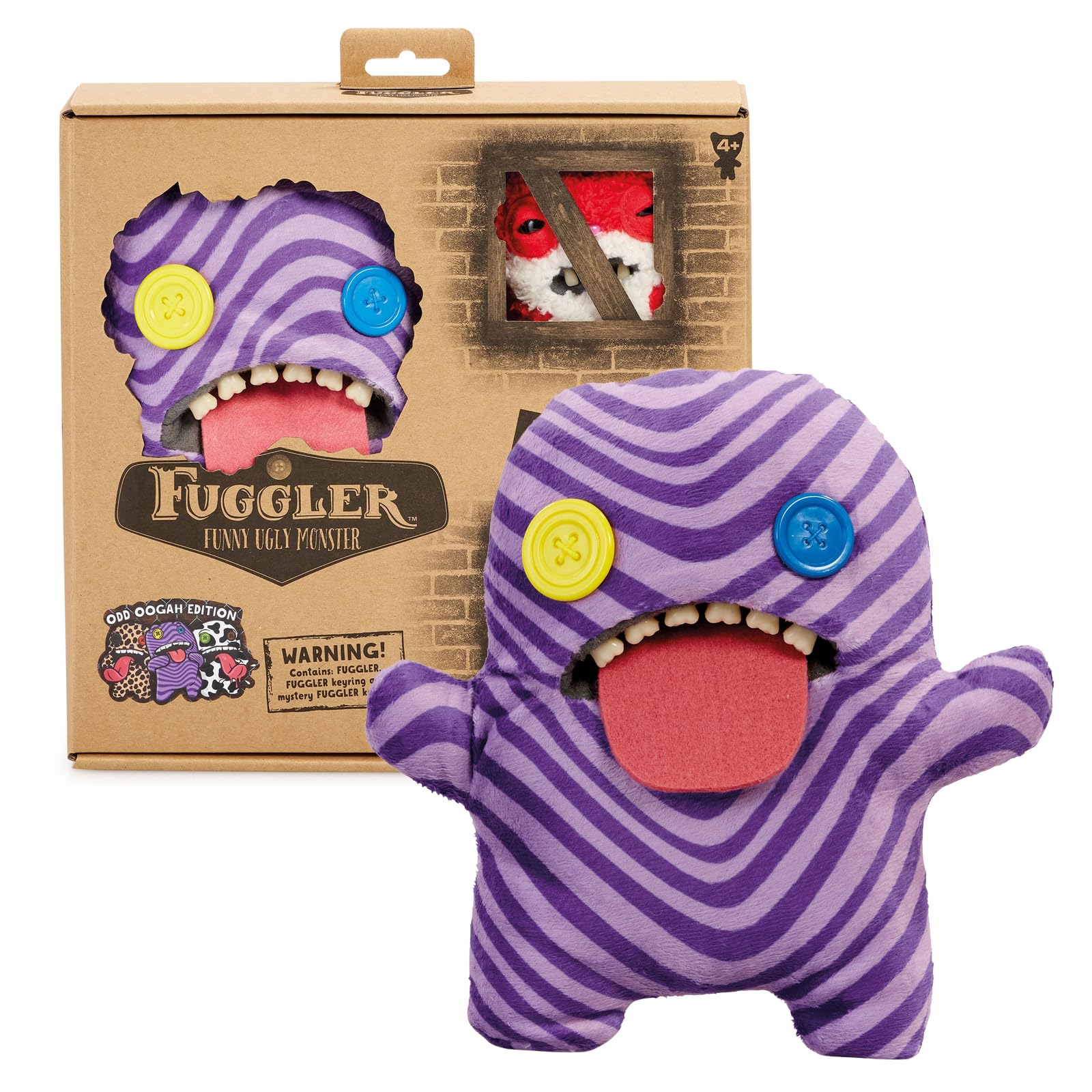 Fuggler Odd Oogah And 2x Keyrings (Styles Vary) Soft Toy For Children From 4 Years Plush Teddy Plushie Cute Cuddle Monster Gifts Ugly Stuffed Animal (Oogah Boogah Purple Zebra)