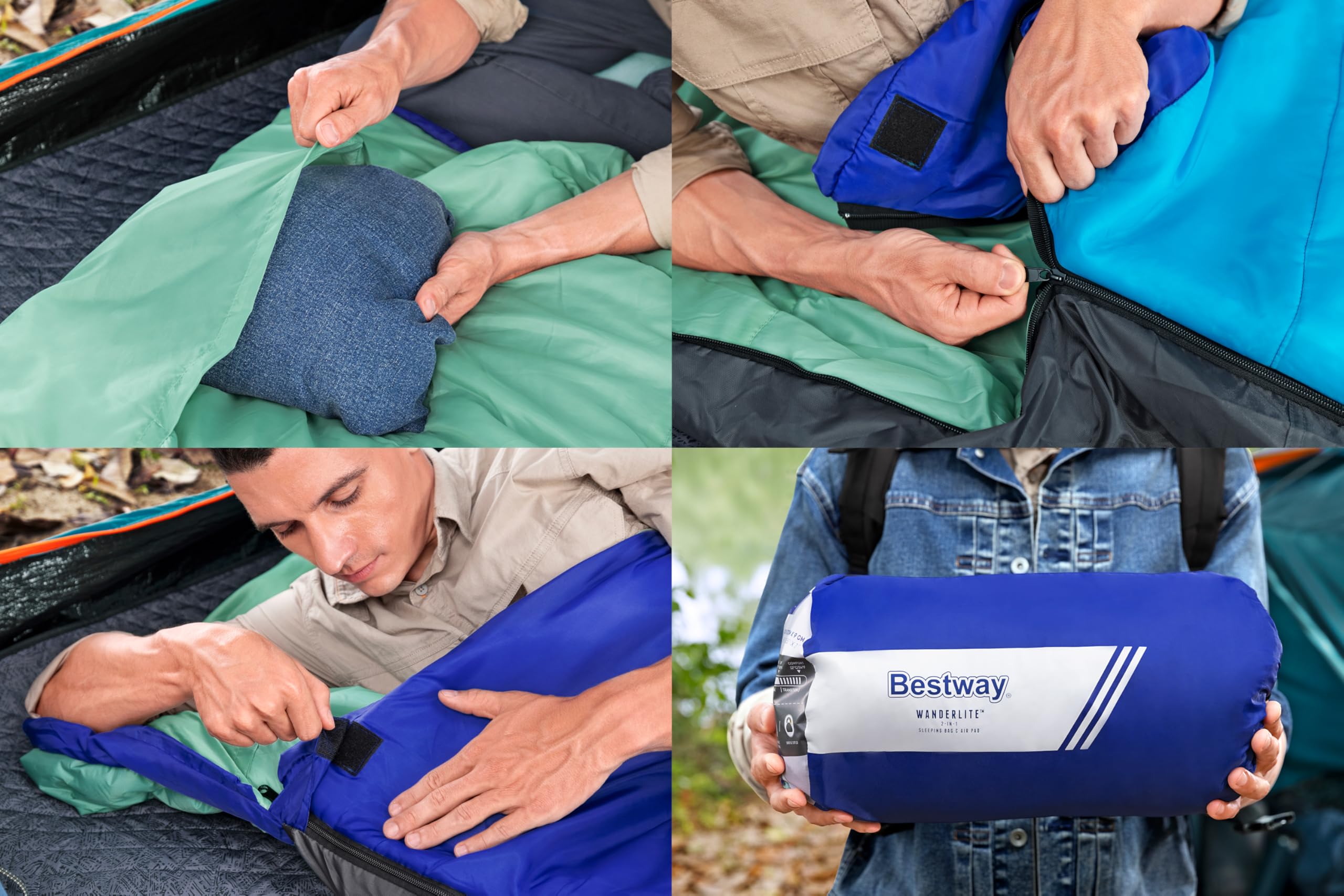 Bestway 2-in-1-Schlafsack Wanderlite mit integrierbarer, aufblasbarer Isomatte 203 x 75 x 9 cm