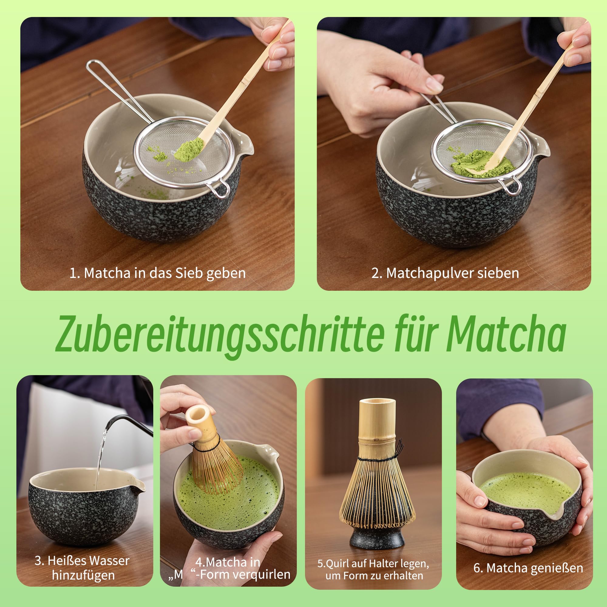 TEANAGOO Matcha Set | Matcha Tee Set | Matcha Schale |matcha zubehör set|Matcha Schüssel mit Ausgießer Bambus Matcha Besen-7 Stück MatchaTea Sets für Matcha-Liebhaber,N17, Anthrazitgrau