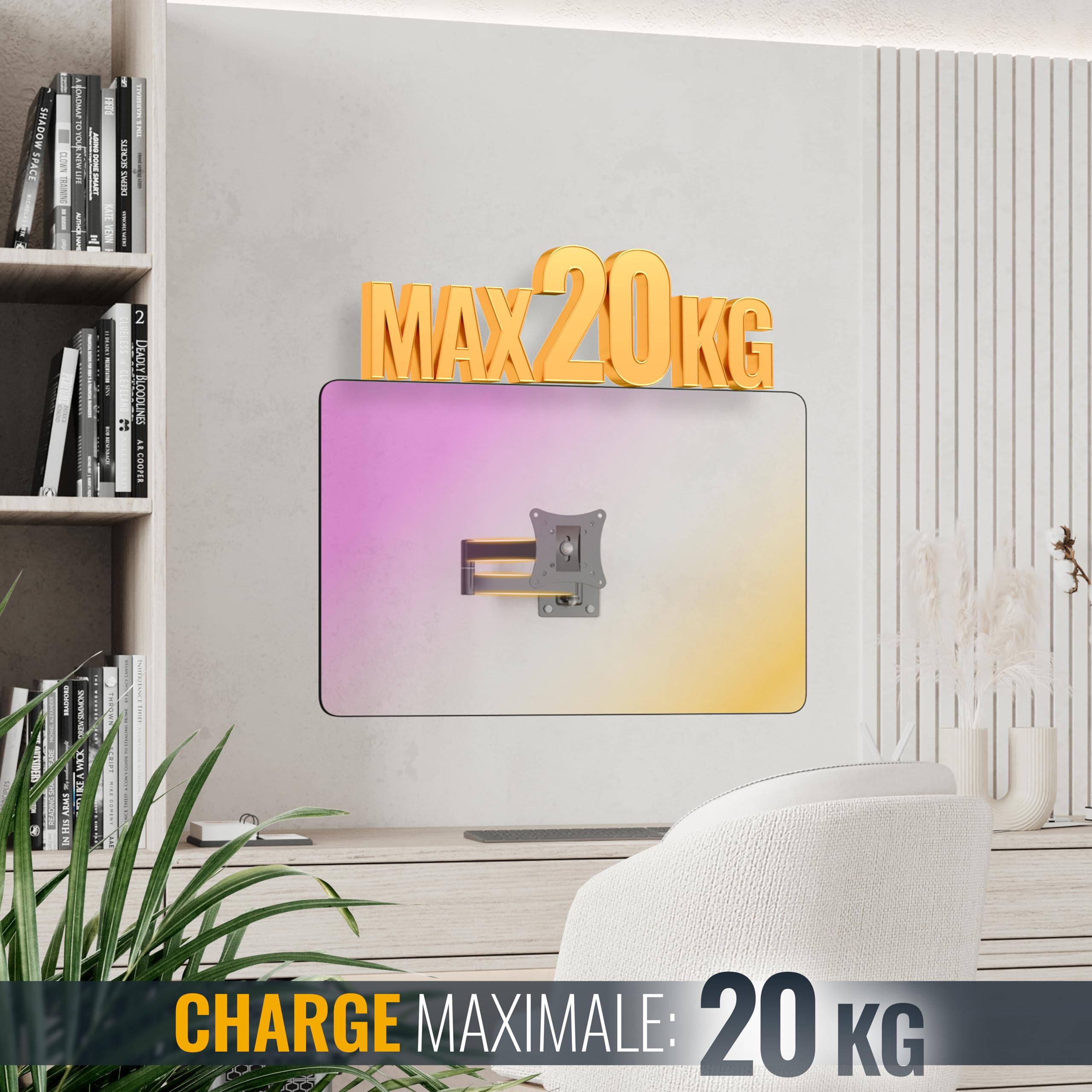 RICOO R02-11 Support Écran PC TV Mural 13 17 19 22 24 27 28 32 34 Pouces Supprot Mural VESA 50x50 75x75 100x100 Max 20 Kg Orientable Inclinable Fixation Moniteur Bras pour Moniteurs | Support TV mural orientable VESA 75 x 75 100 x 100 - Support d'écran in