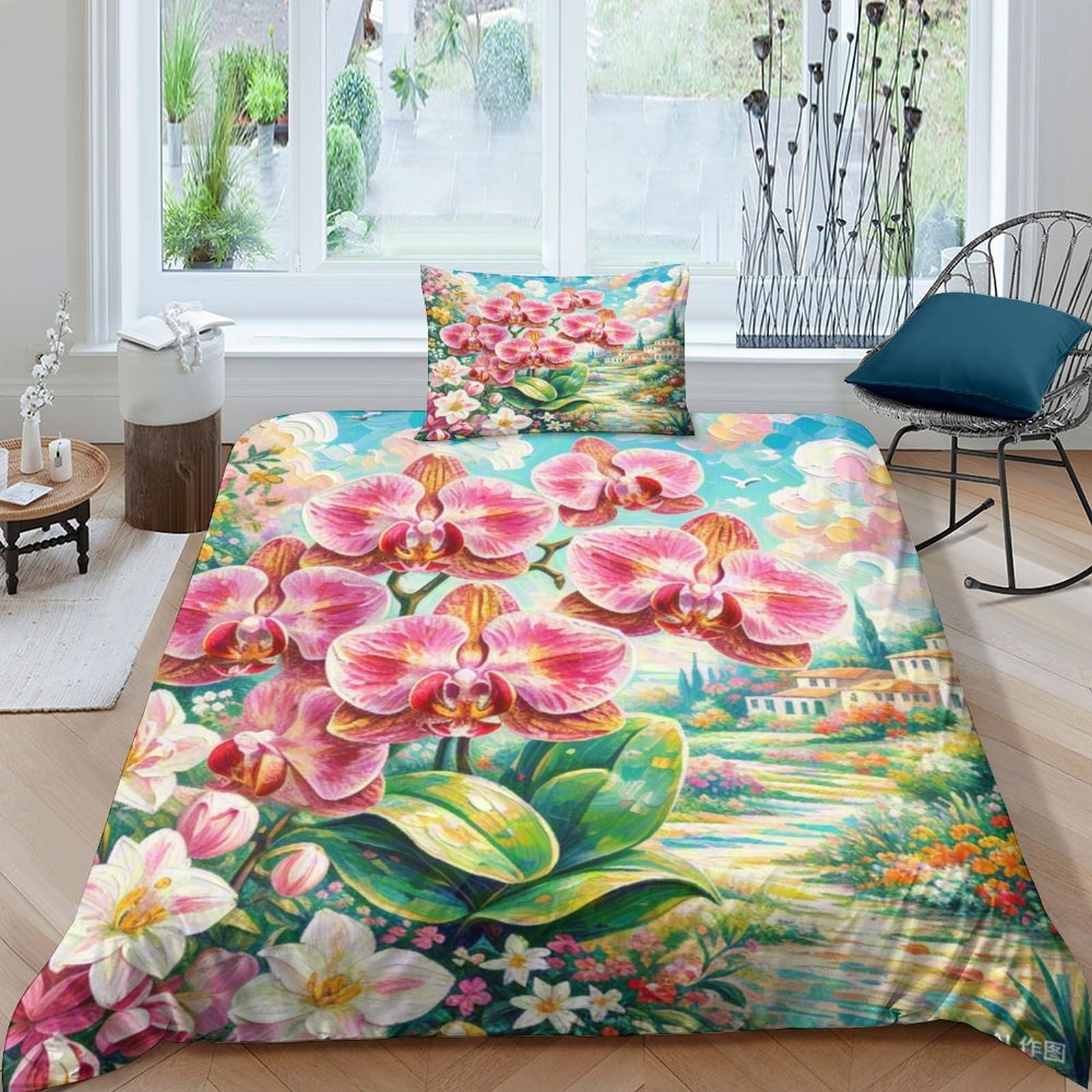 Housse de Couette Fermeture Éclair Cachée Orchidée Lit Enfant 135x200