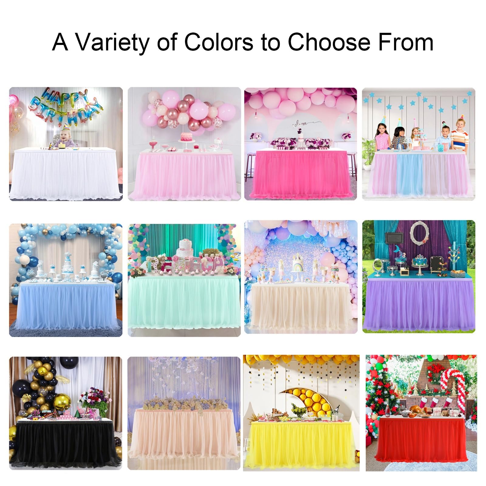 Jupe de table en tulle – Maille en nylon pour tables rectangulaires ou rondes | Idéal pour mariage, fête prénuptiale, fête d'anniversaire, décoration d'Halloween