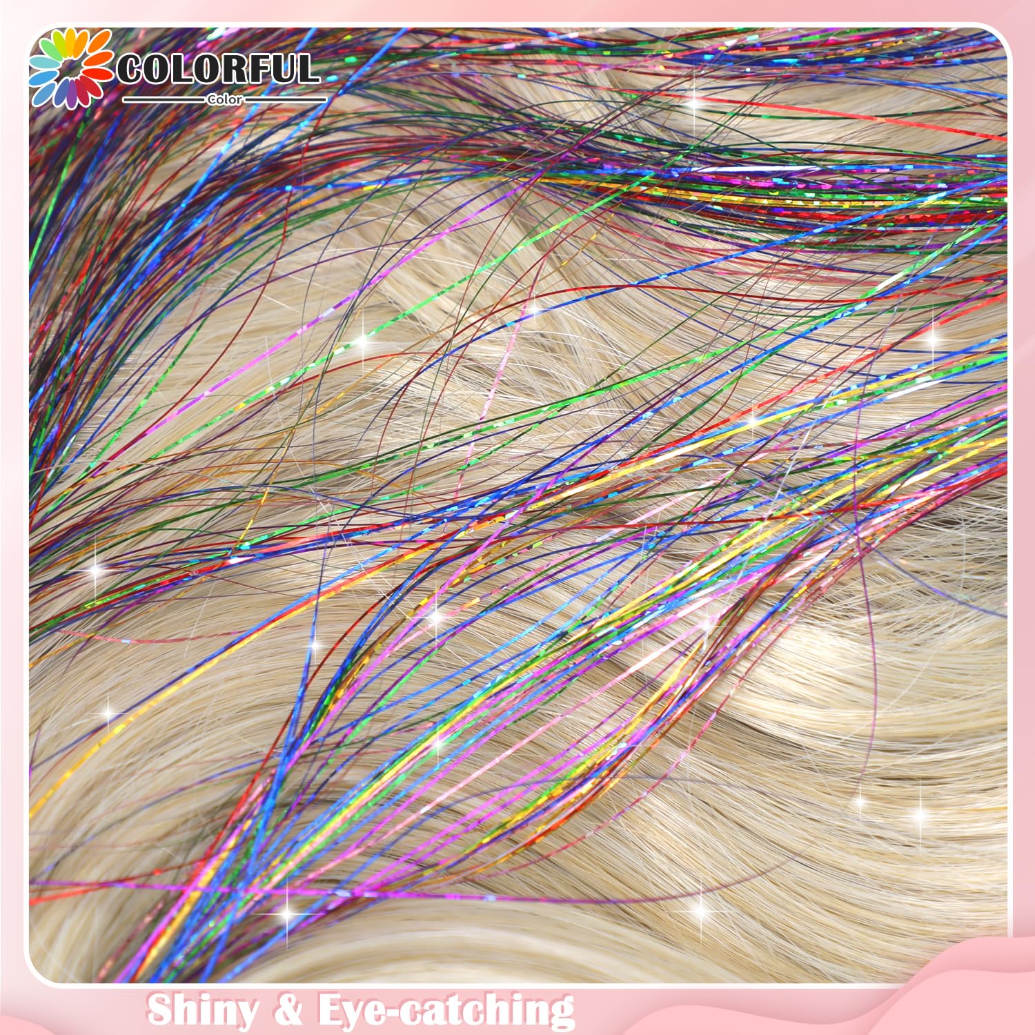 Hair Tinsel Clip in, Fairy Hair Tinsel Kit 12 Pcs Glitter Tinsel Hair Extensions with Alligator Hair Clips & Rat Tail Comb, Heat Resistant Clip in Hair Tinsel Accessories for Women Girls (Colorful) image 3