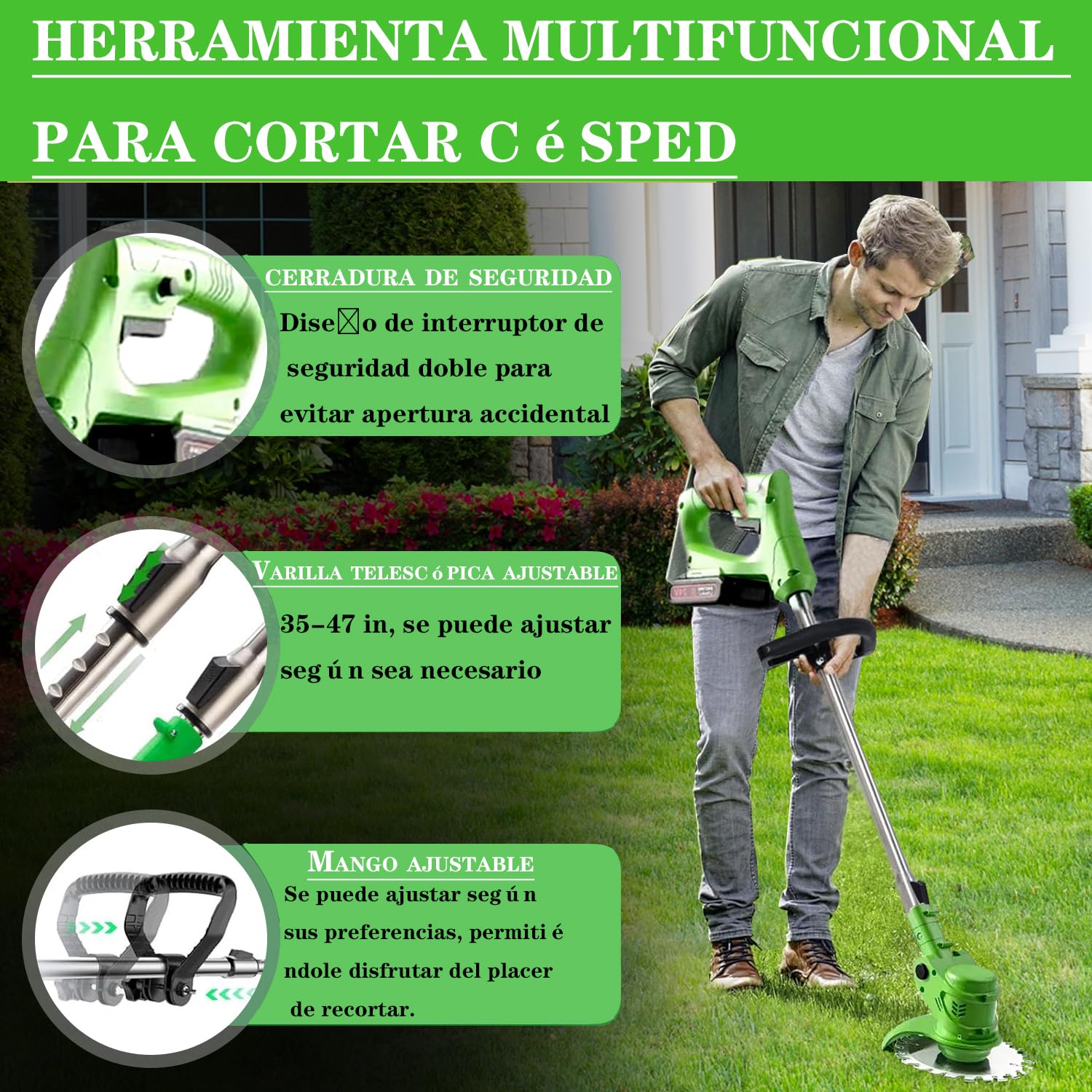Desbrozadora electrica, 2 Baterías 21 V Cortabordes Bateria, 4 en 1 Cortabordes electrico, Longitud retráctil, Desbrozadora a Batería Adecuado para Jardines y césped.