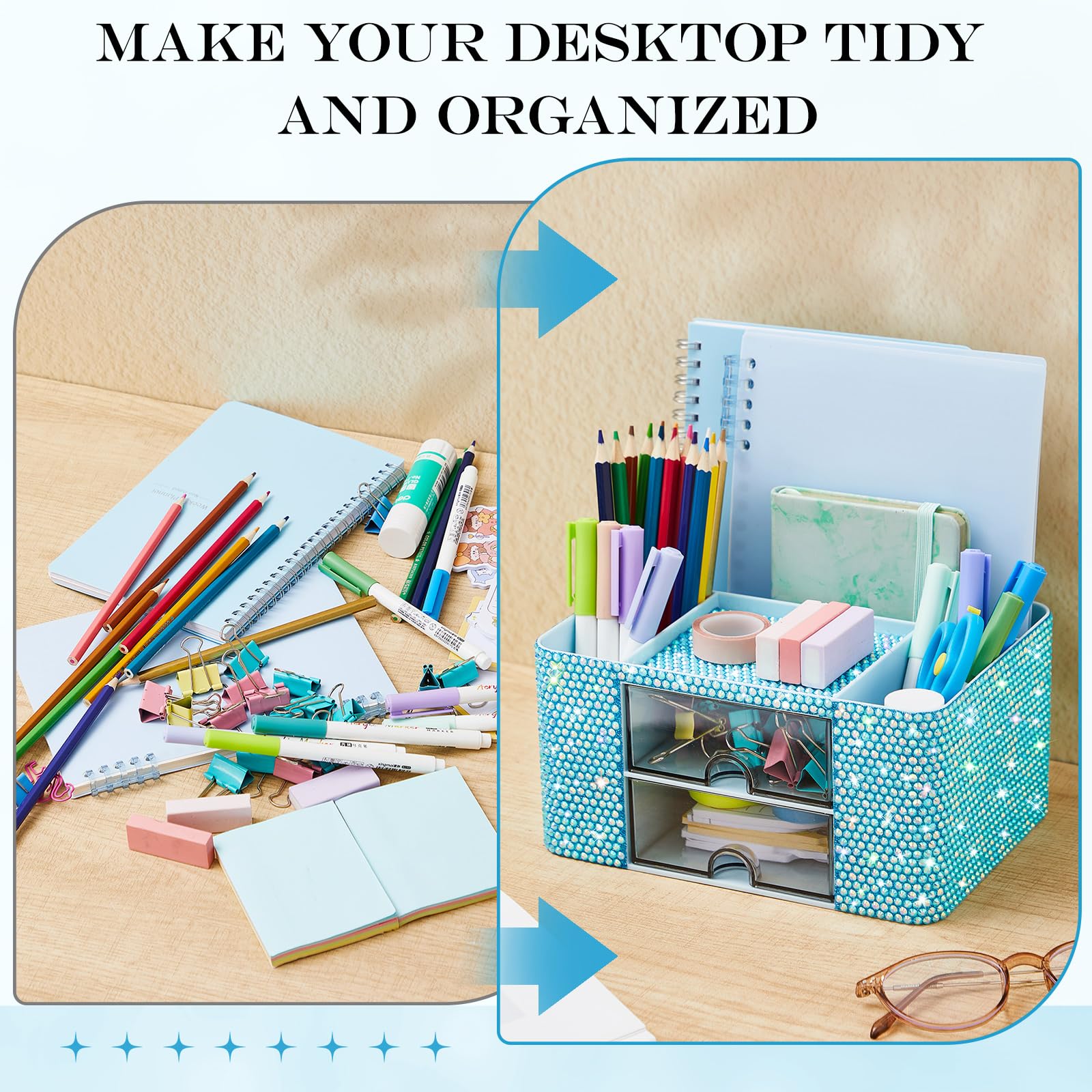 MotiMind Organizer da scrivania con 2 cassetti, decorazione per la stanza, regalo per adolescenti, ragazze, donne, Natale, compleanno, trucco, organizer per piano di toeletta, organizer per la cura