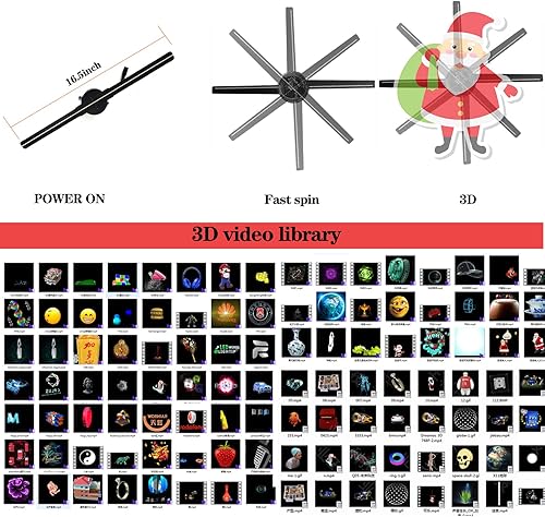 Miniatura 2 de Ventilador de Holograma 3D, Giratorio con Control Remoto Bluetooth, Proyector de Holograma LED HD con Biblioteca de 700 Videos, Holográfico para