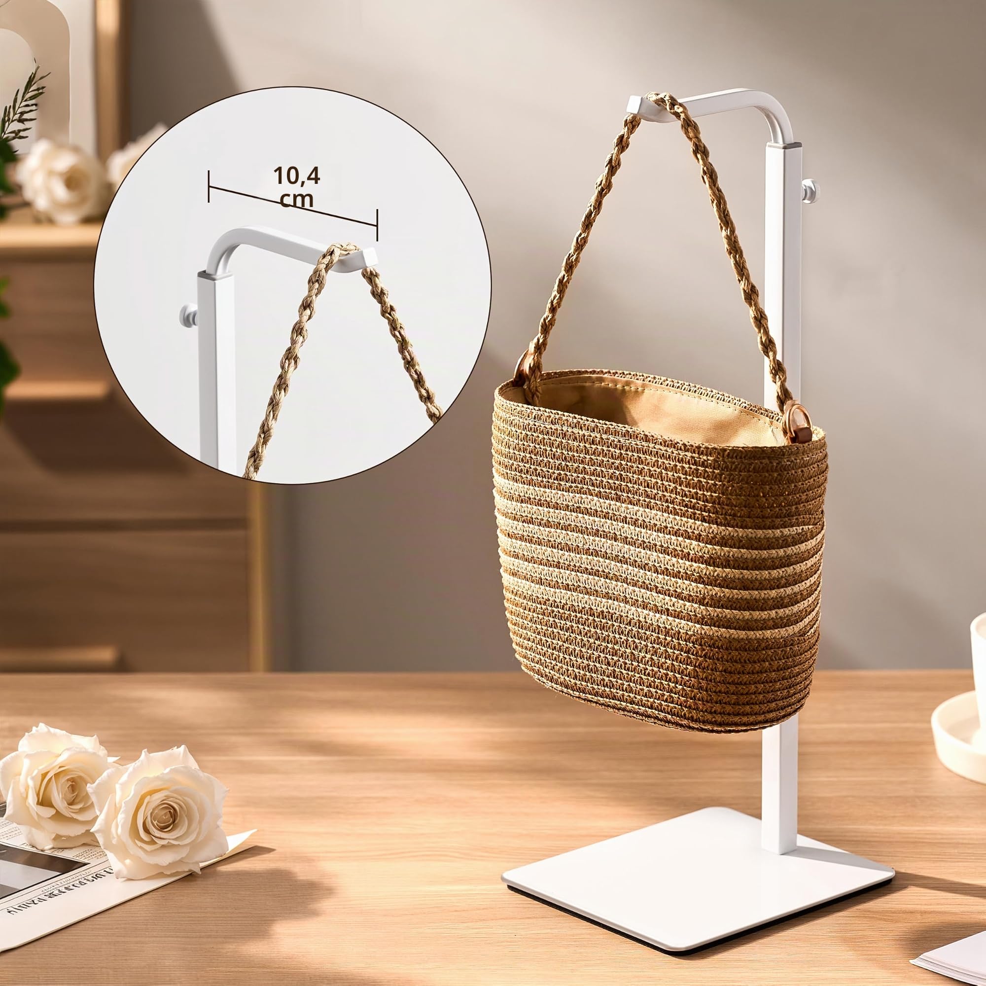 Verstellbarer weißer Hakenständer für Handtaschen und Kränze – Display- und Präsentationsständer für Aufbewahrung & Dekoration für Tisch, Schrank, Einzelhandel und Zuhause, Set mit 2 Stück