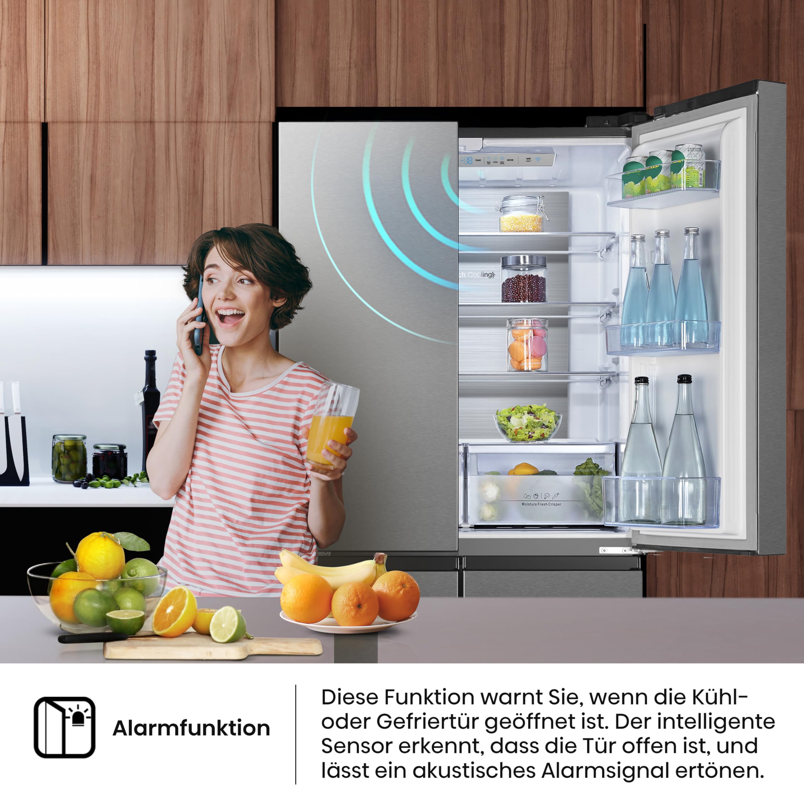 Hisense RQ563N4SI2 Cross Door Kühl-Gefrierkombination/ NoFrostPlus/ Inverter-Kompressor/ HolidayMode/ SuperCool/ 181 cm/ Kühlteil/ Gefrierteil/ 40 dB/ 279 kWh/ Jahr/ Inox-Look 454L – Bild 8