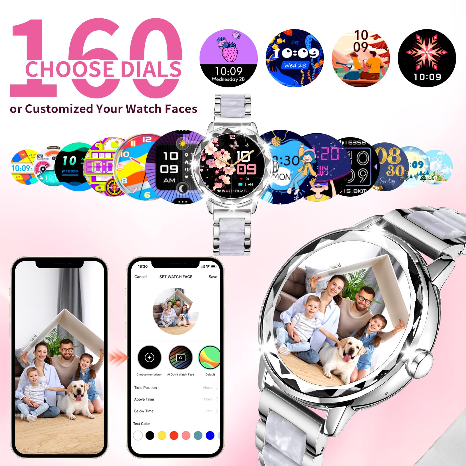 Smartwatch Donna, 1,2" Orologio Fitness con Effettua/Risposta Chiamate, 100+ Sportive Fitness Tracker, Fisiologia Femminile Notifiche, Impermeabil IP68 Smart Watch per Android iOS