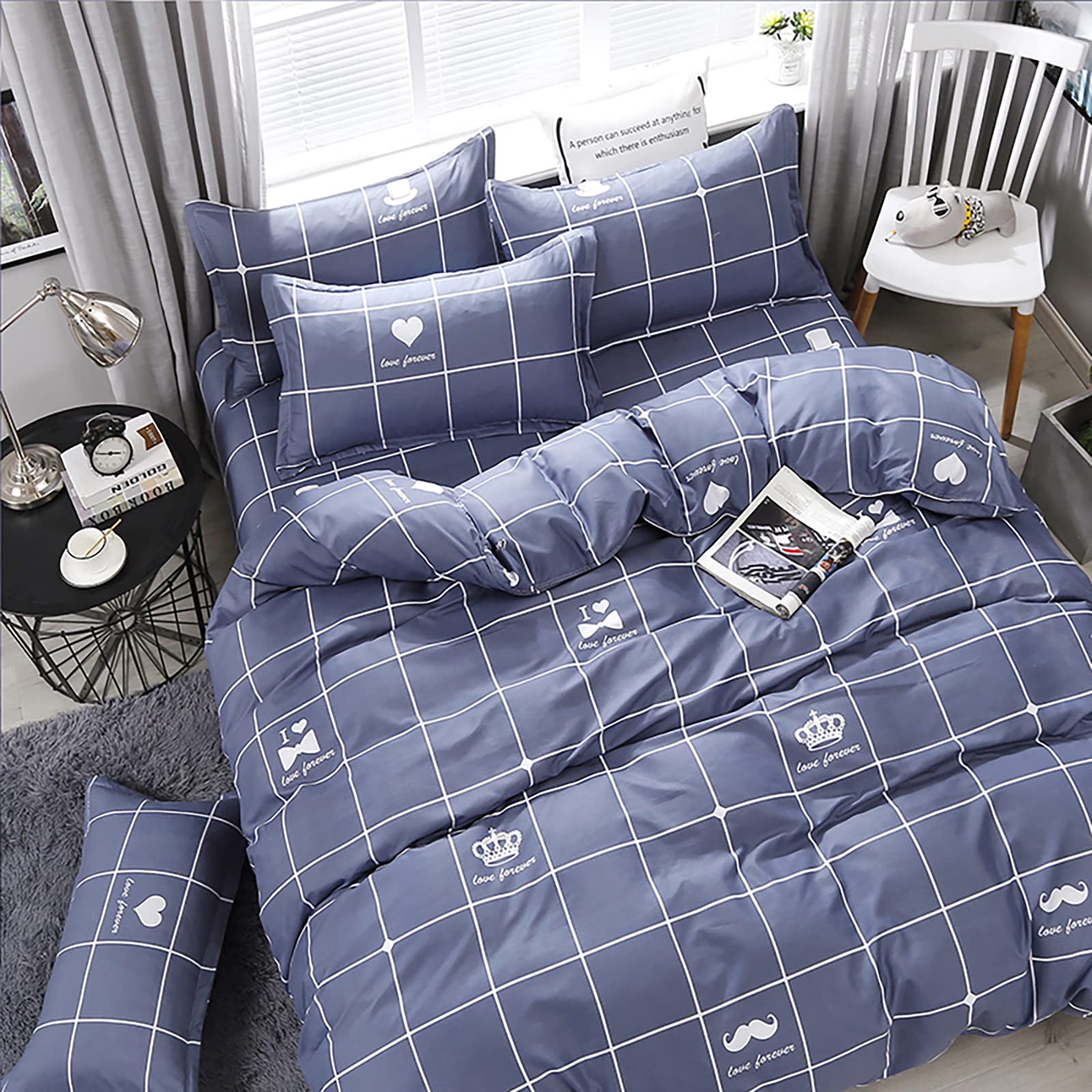 King size Bedsheet 4pcs One Simple and Stylish Set High Cotton Quality Bedding Set Duvet Cover（Gray）