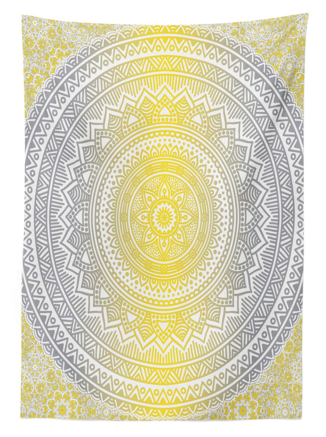 ABAKUHAUS Grigio e Giallo Tovaglia, Quadrati Tile Style, Rettangolare per Sala da Pranzo e Cucina, 140 cm x 170 cm, Pallido Giallo Pallido Grigio