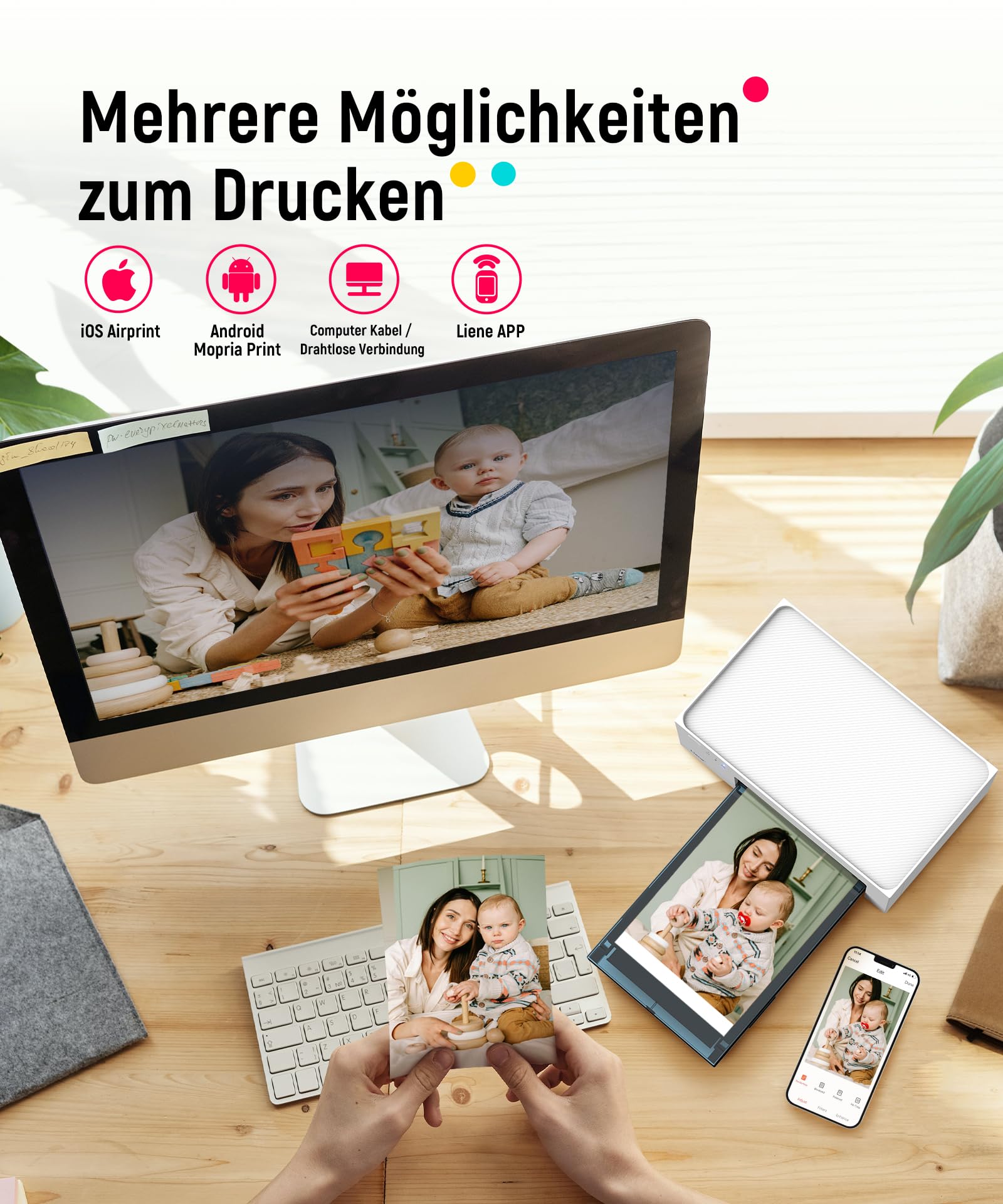 Liene Fotodrucker für Smartphone 10x15 cm WiFi 300DPI Farbsublimation Portable