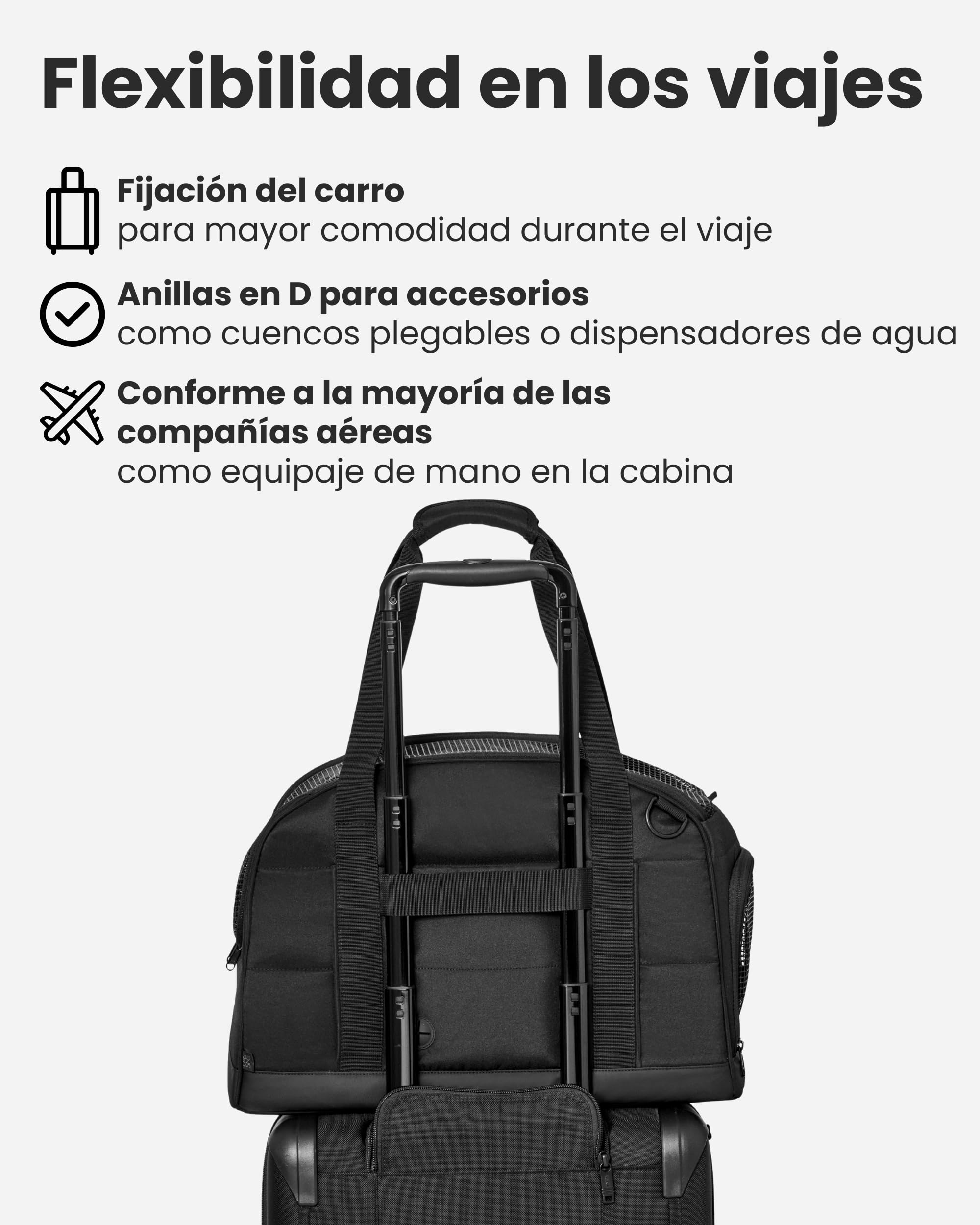 Larkson Transportín para Perros Pequeños de hasta 12 kg Negro - Tjark - Bolsa de Transporte para Perros y Gatos en Avión - Cumple con los Estándares de la Mayoría de Las Aerolíneas