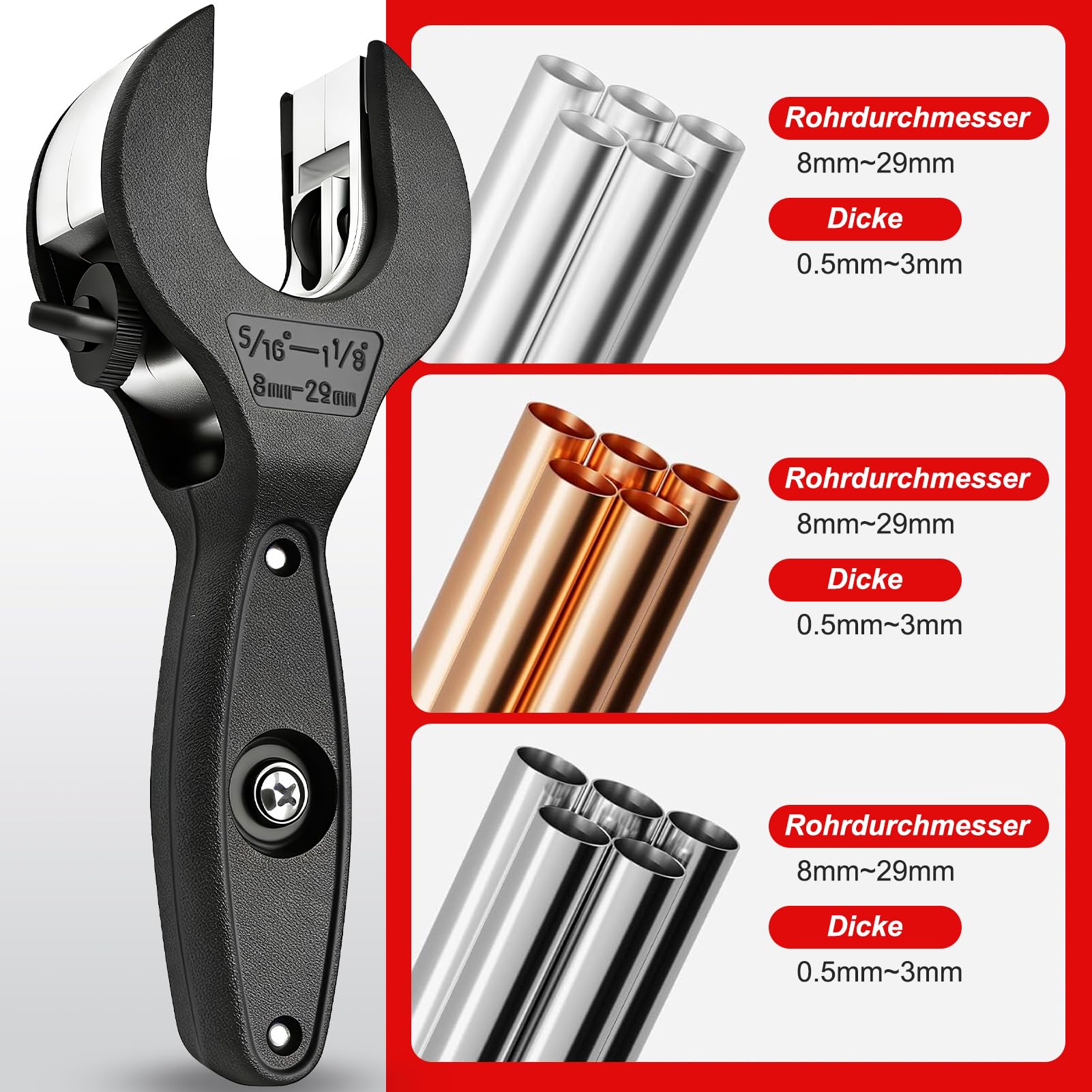 Coupe-tube | Coupe-tubes en cuivre 8-29 mm | Ensemble de coupe-tubes pour tubes en acier inoxydable et cuivre, plastique et aluminium avec