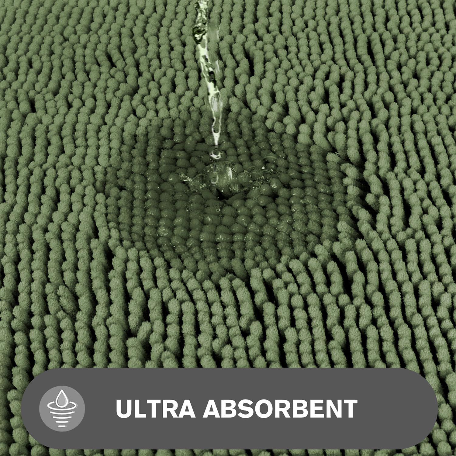 Green Bathroom Rugs – Absorbent and Washable Bath Mat, Non-Slip, Thick Soft Chenille Bath Rugs for Bathroom Floor, Shower, Sink - 20 x 32