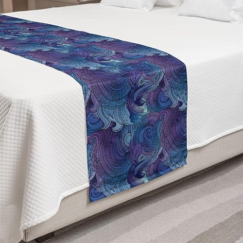 Ambesonne Camino de cama abstracto, inspirado en el océano, estampado gráfico de cachemira arremolinado dibujado a mano, bufanda decorativa para