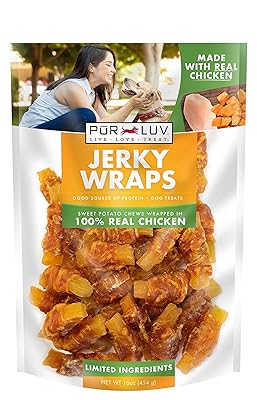 Pur Luv Chicken Wrapped Sweet Potato Dog Treats, Rawhide Free Jerky Wraps, Made with Real Chicken, 16 Oz, Healthy, Easily Digestible, Long Lasting, High Protein Treat, Satisfies Dog's Urge to Chew