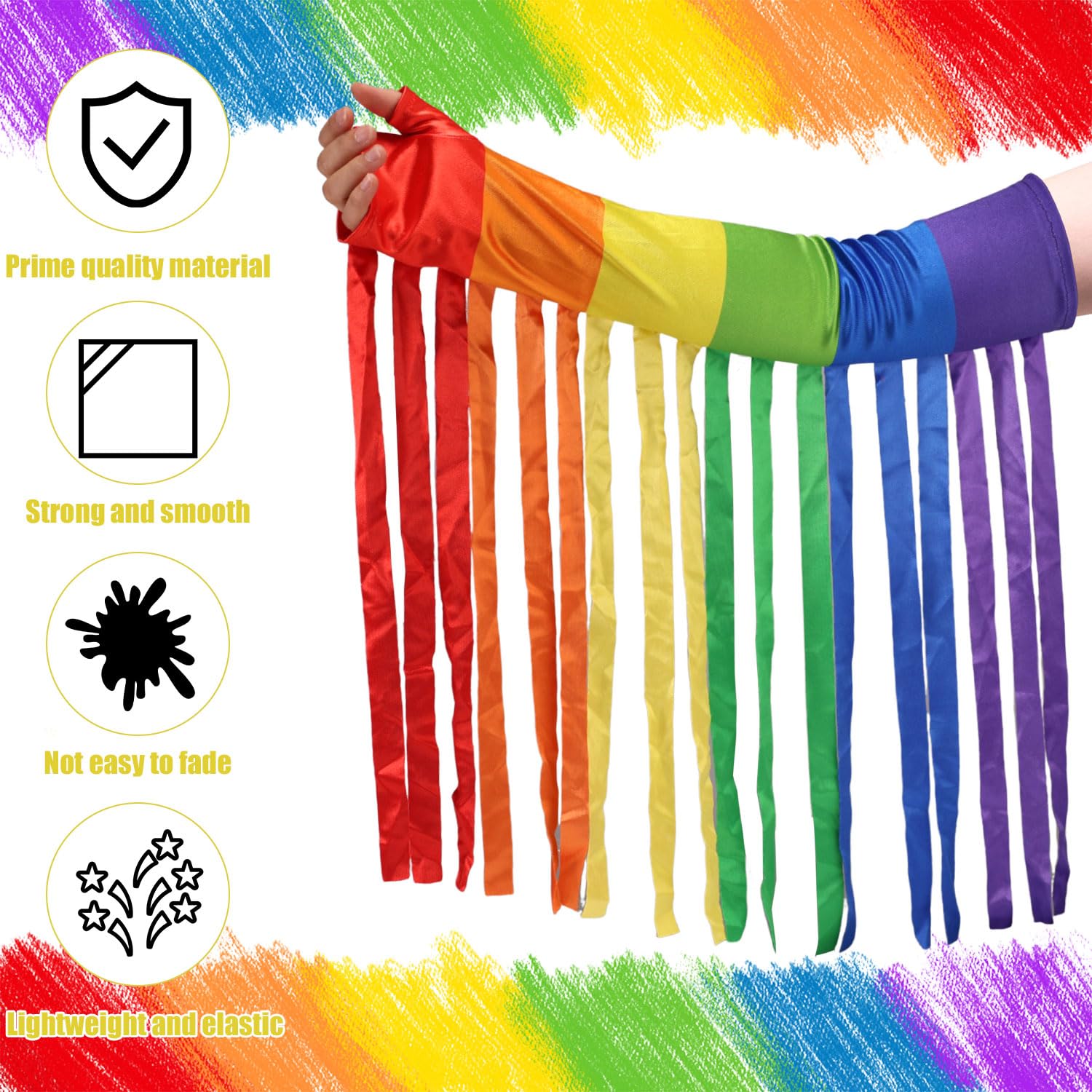 Lyreh Chauffe-Bras Arc-En-Ciel, Longueur 48cm Chauffe-Bras à Franges Arc-En-Ciel Sans Doigts Costume pour Femmes Hommes Fête d'Halloween Gay Pride